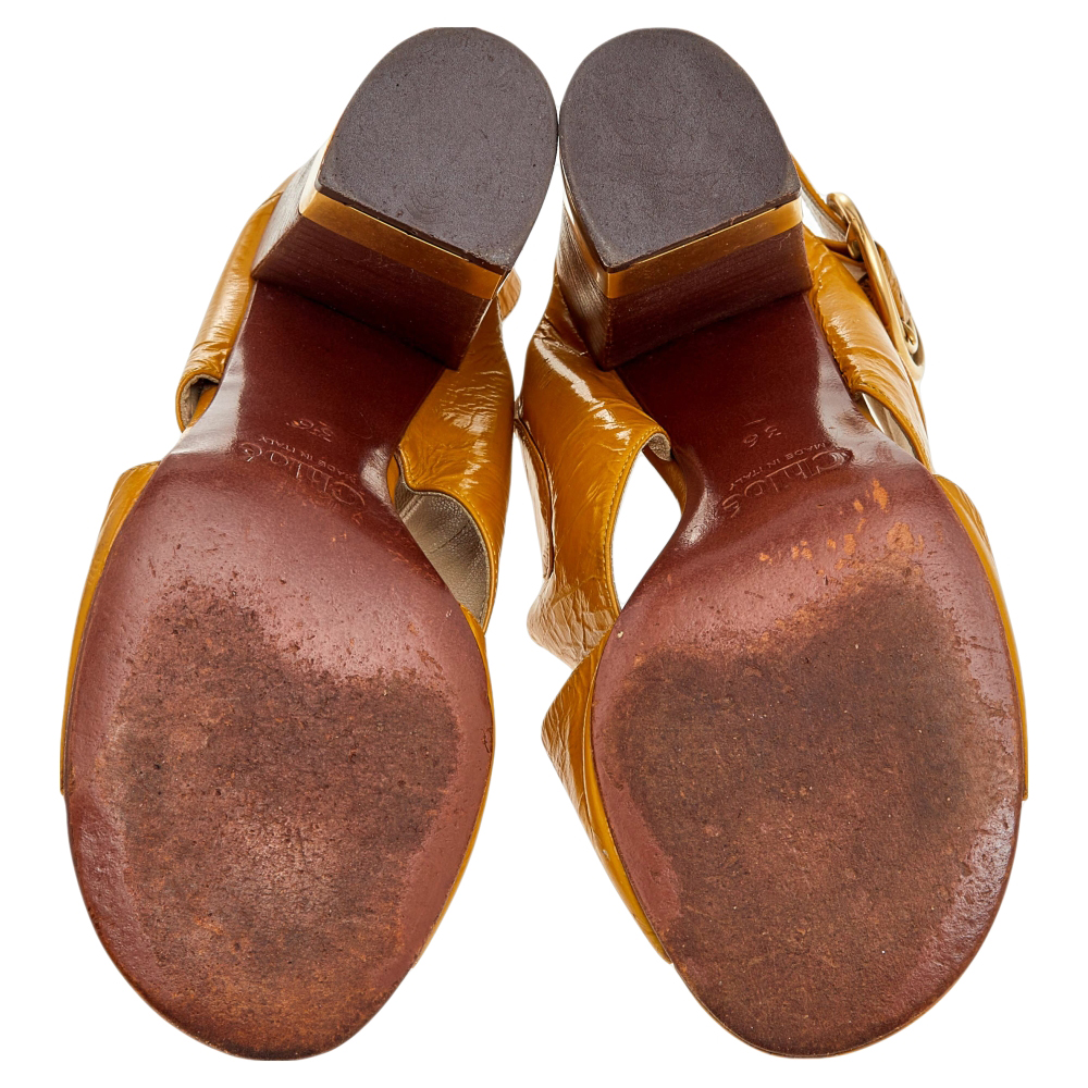 Chloe Yellow Leather Criss Cross Block Heel Sandals Size 36