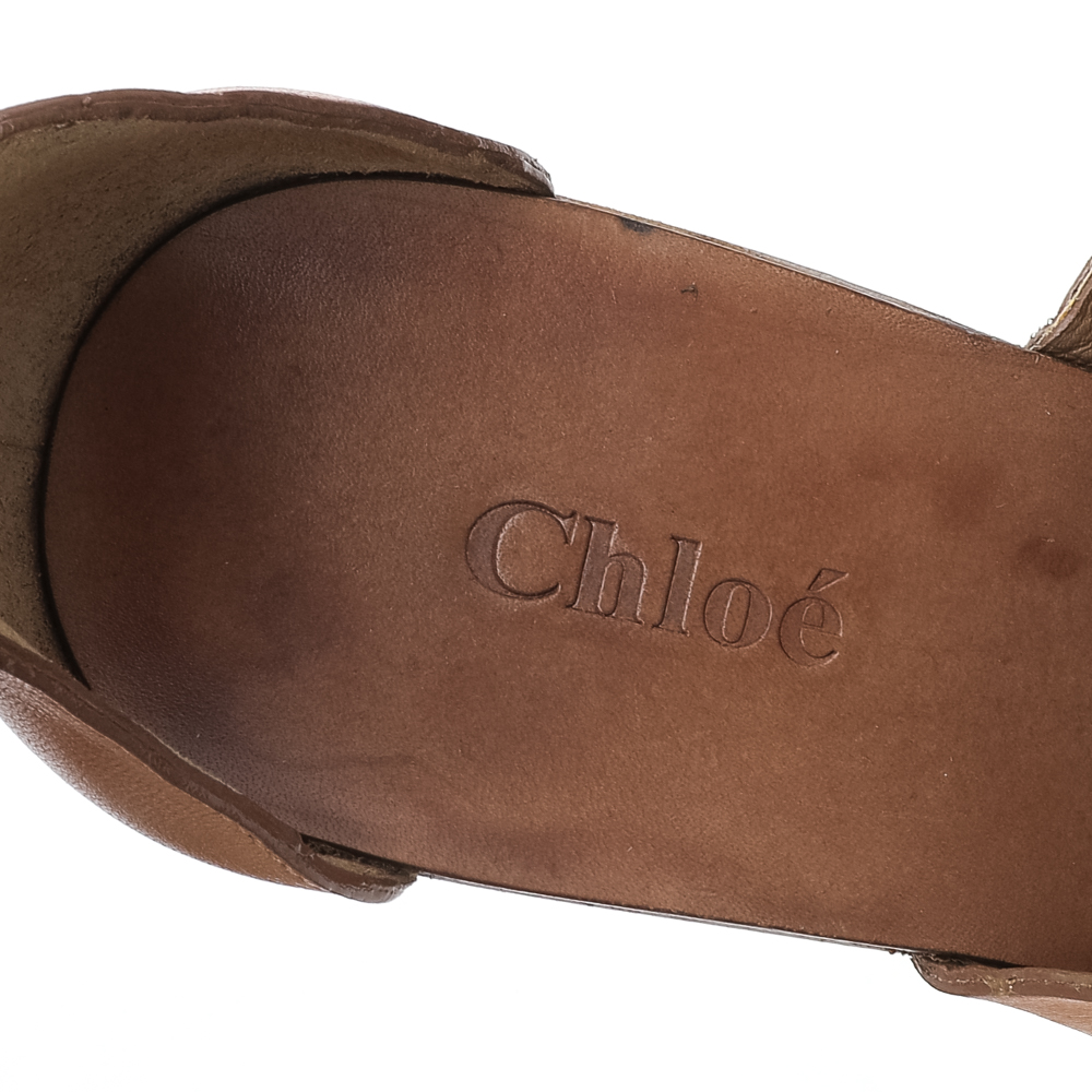 Chloe Tan Leather Wedge Crisscross Platform Sandals Size 37.5