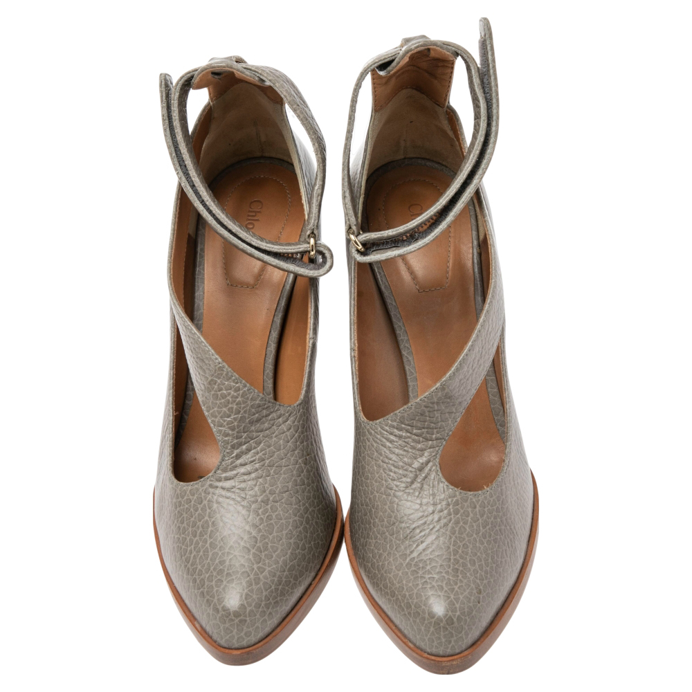 Chloé Grey Leather Ankle Strap Pumps Size 36