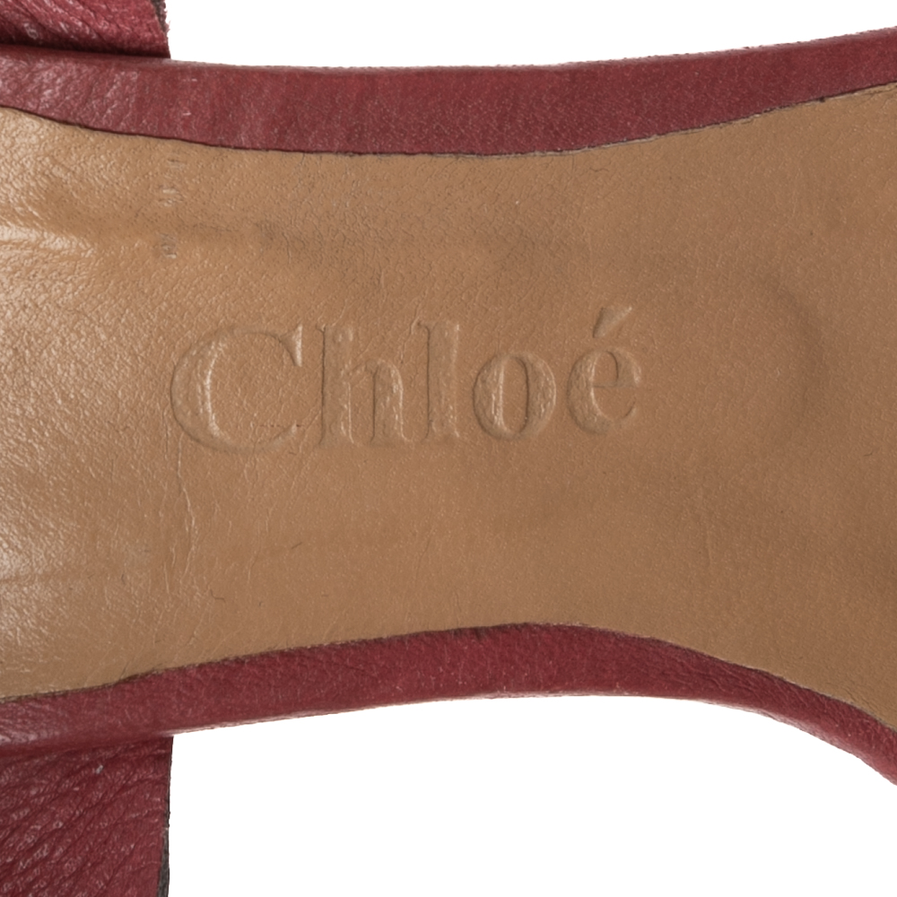 Chloe Red Leather Ankle Wrap  Wedge Sandals Size 40