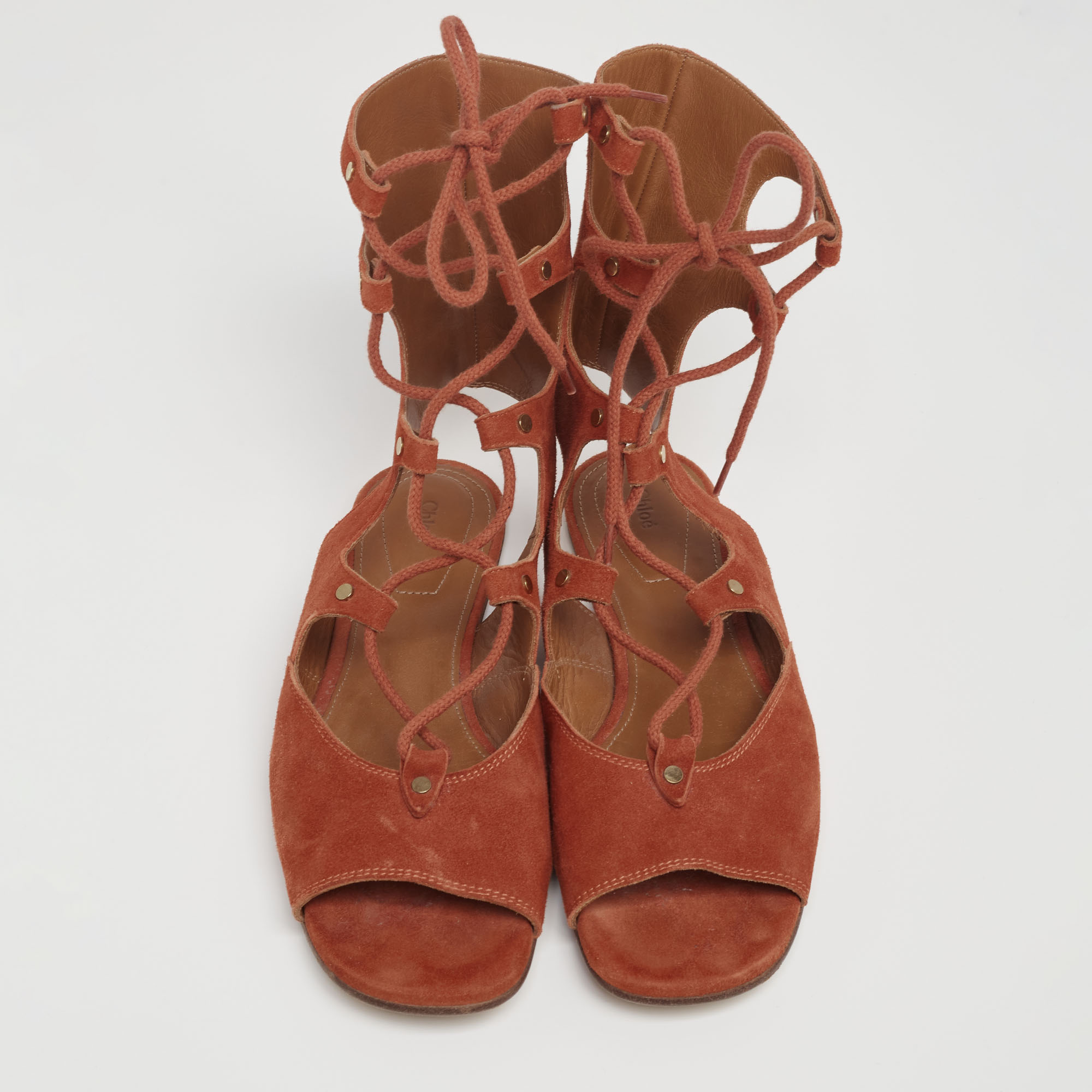 Chloe Rust Suede Gladiator Flat Sandals Size 38