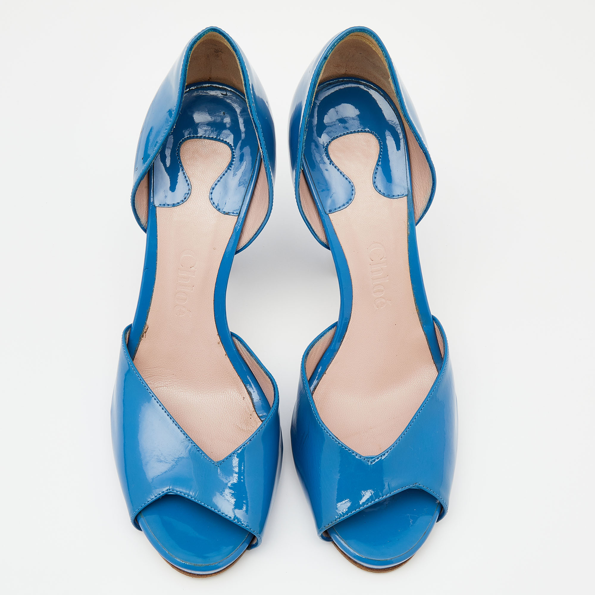 Chloe Blue Patent Leather Peep Toe D'orsay Pumps Size 36
