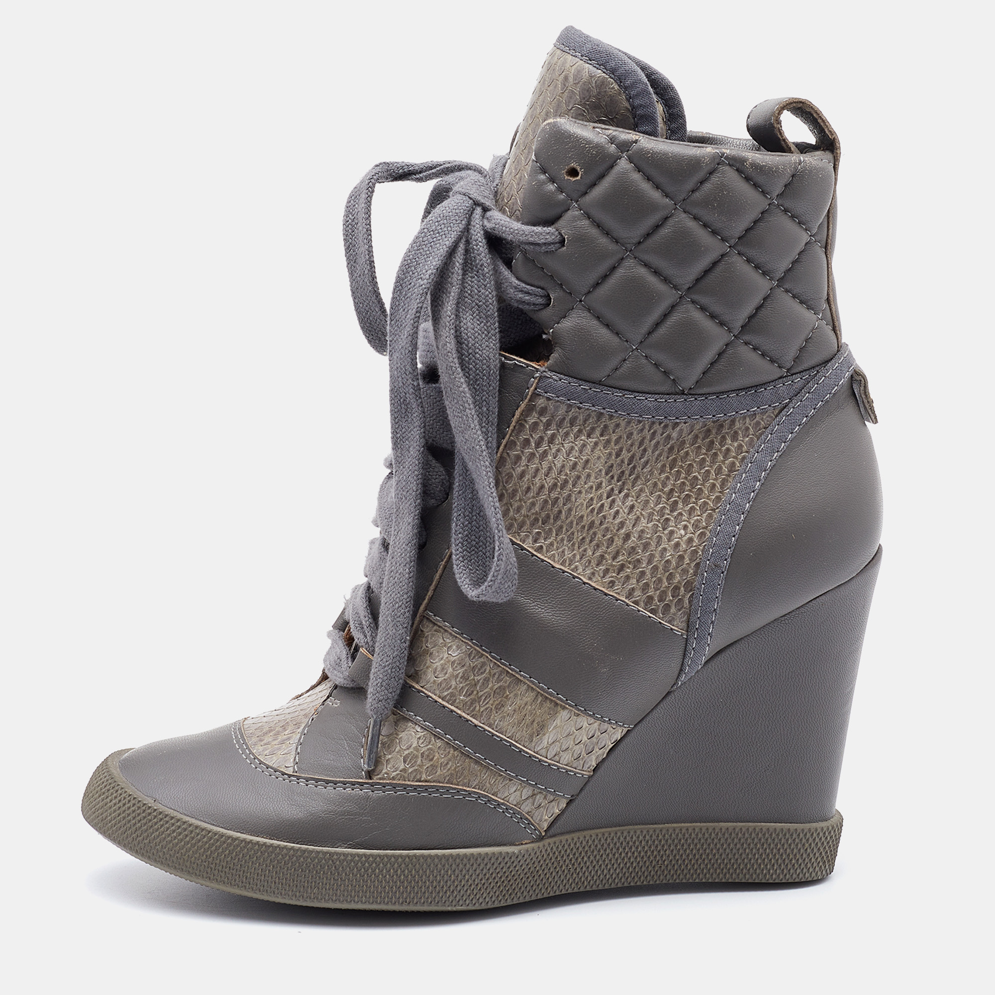 Chloe grey snakeskin and quilted leather wedge sneakers size 37.5