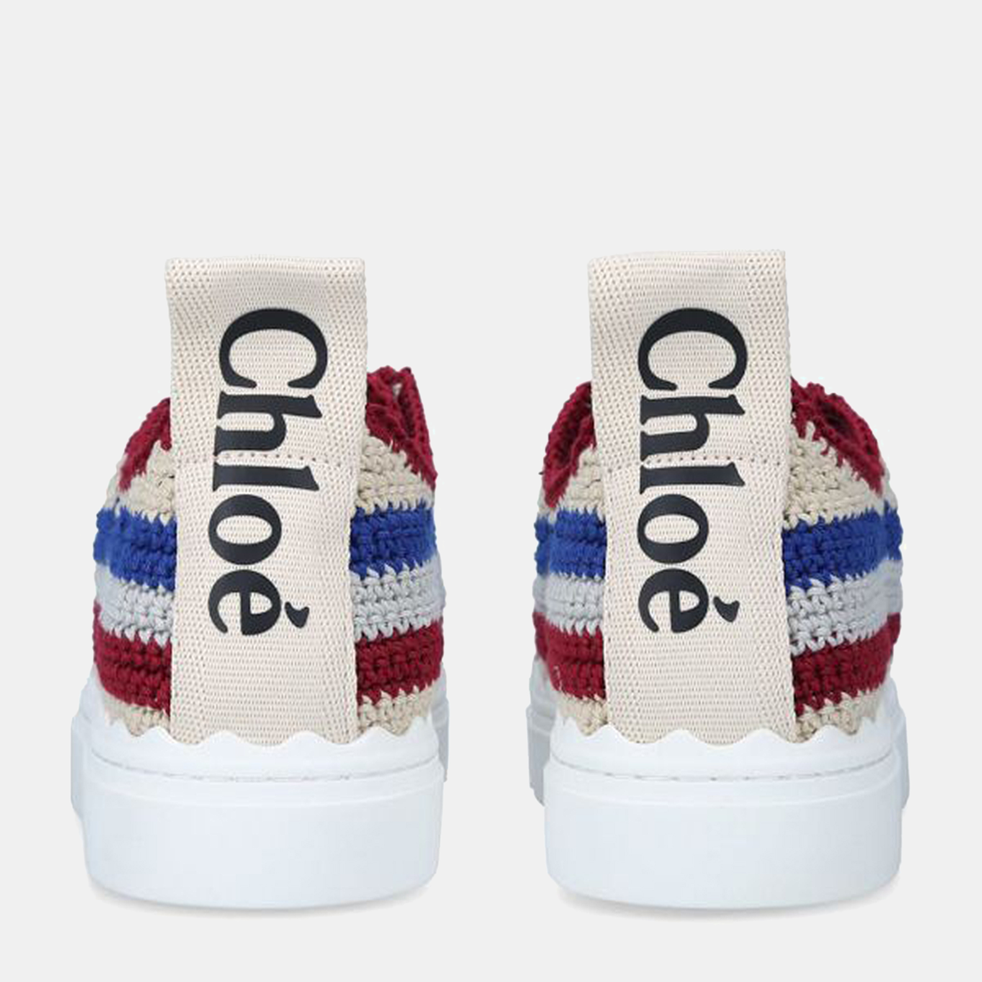 Chloè Multicolor Fabric Crochet Lauren Sneakers Size 38
