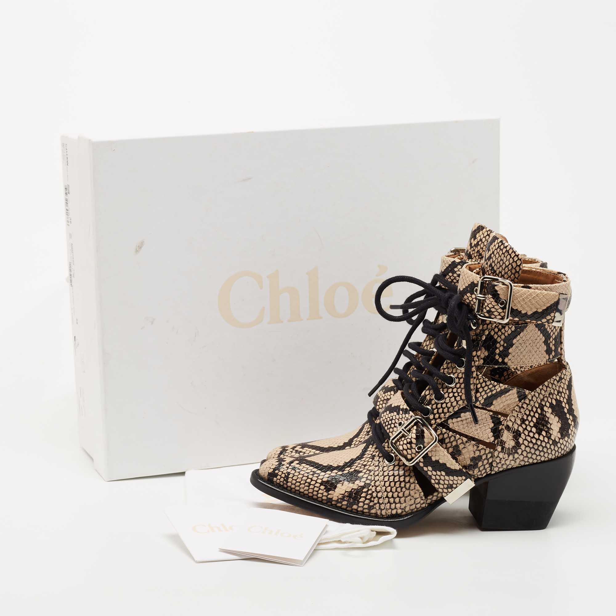 Chloe Brown/Black Python Embossed Leather Rylee Ankle Boots Size 36