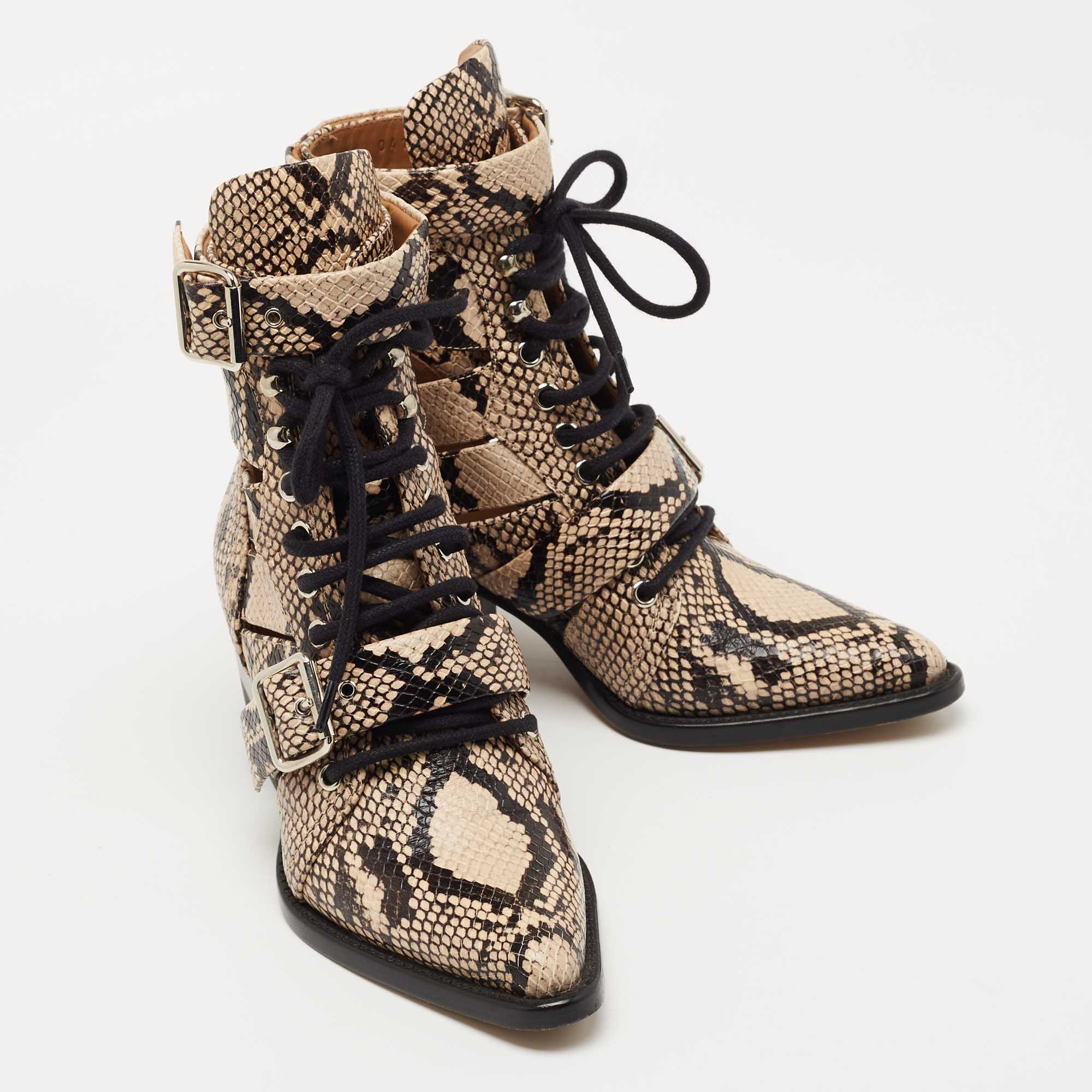 Chloe Brown/Black Python Embossed Leather Rylee Ankle Boots Size 36