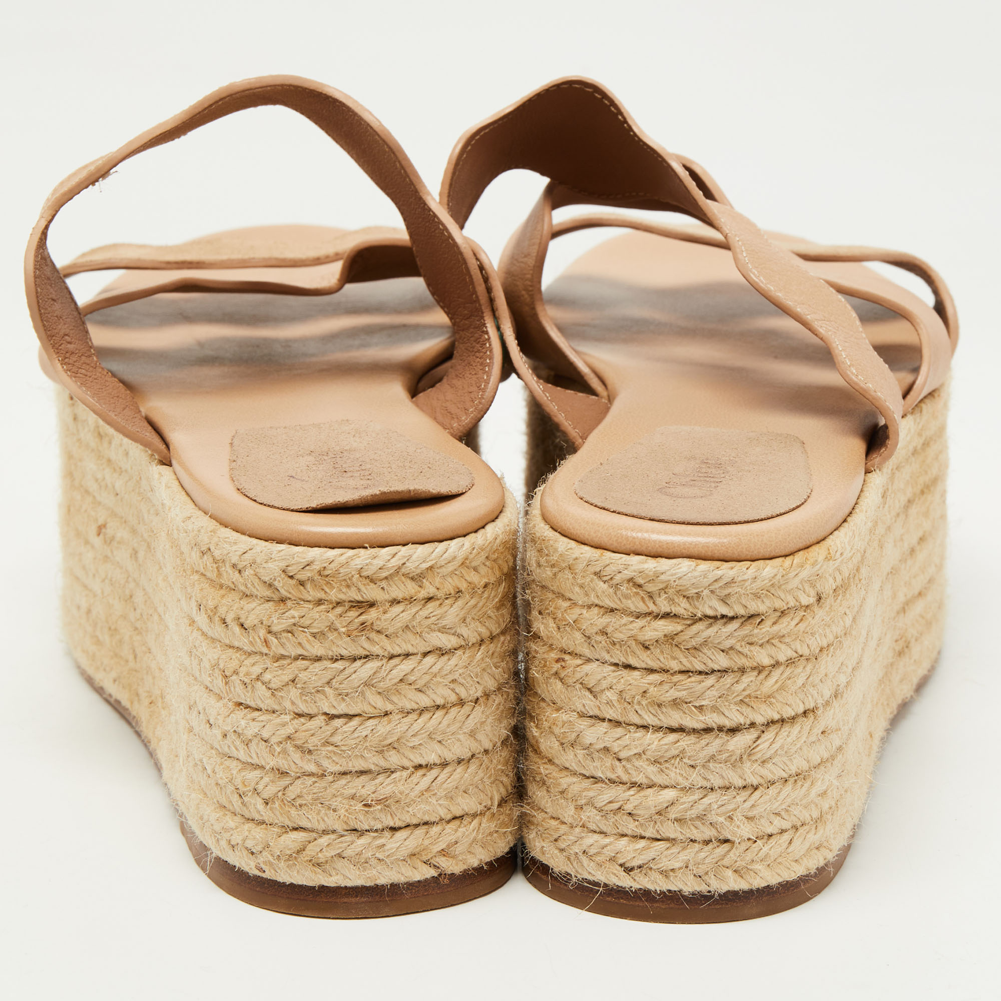 Chloe Beige Leather Lauren Espadrille Slide Sandals Size 37
