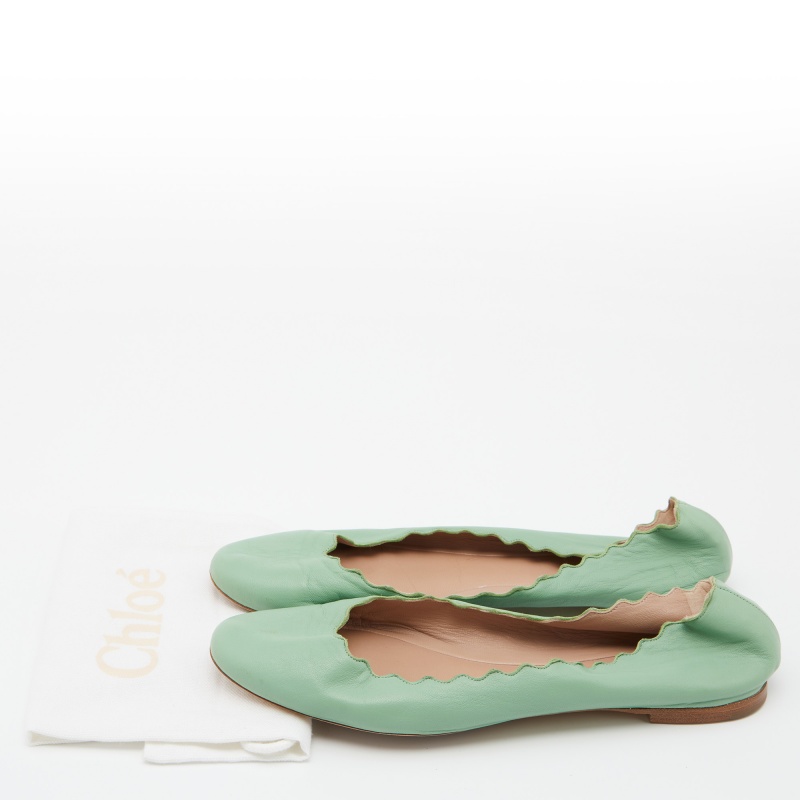 Chloe Green Scalloped Leather Lauren Ballet Flats Size 38.5