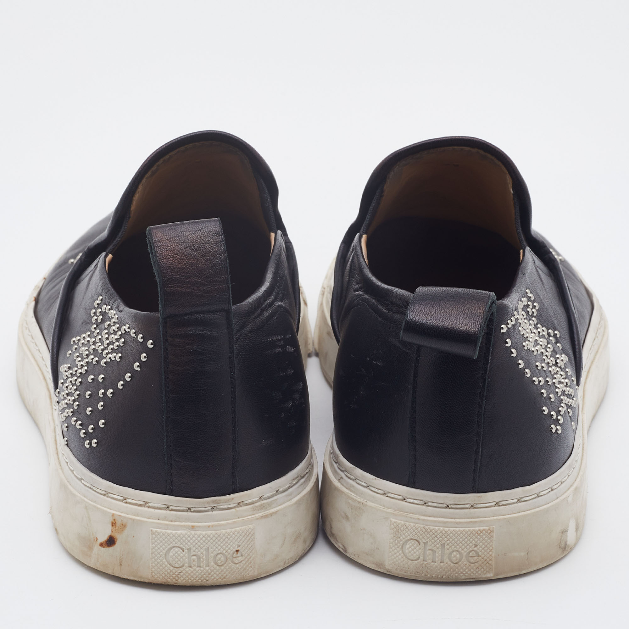 Chloe Black Studded Leather Susanna Slip On Sneakers Size 39