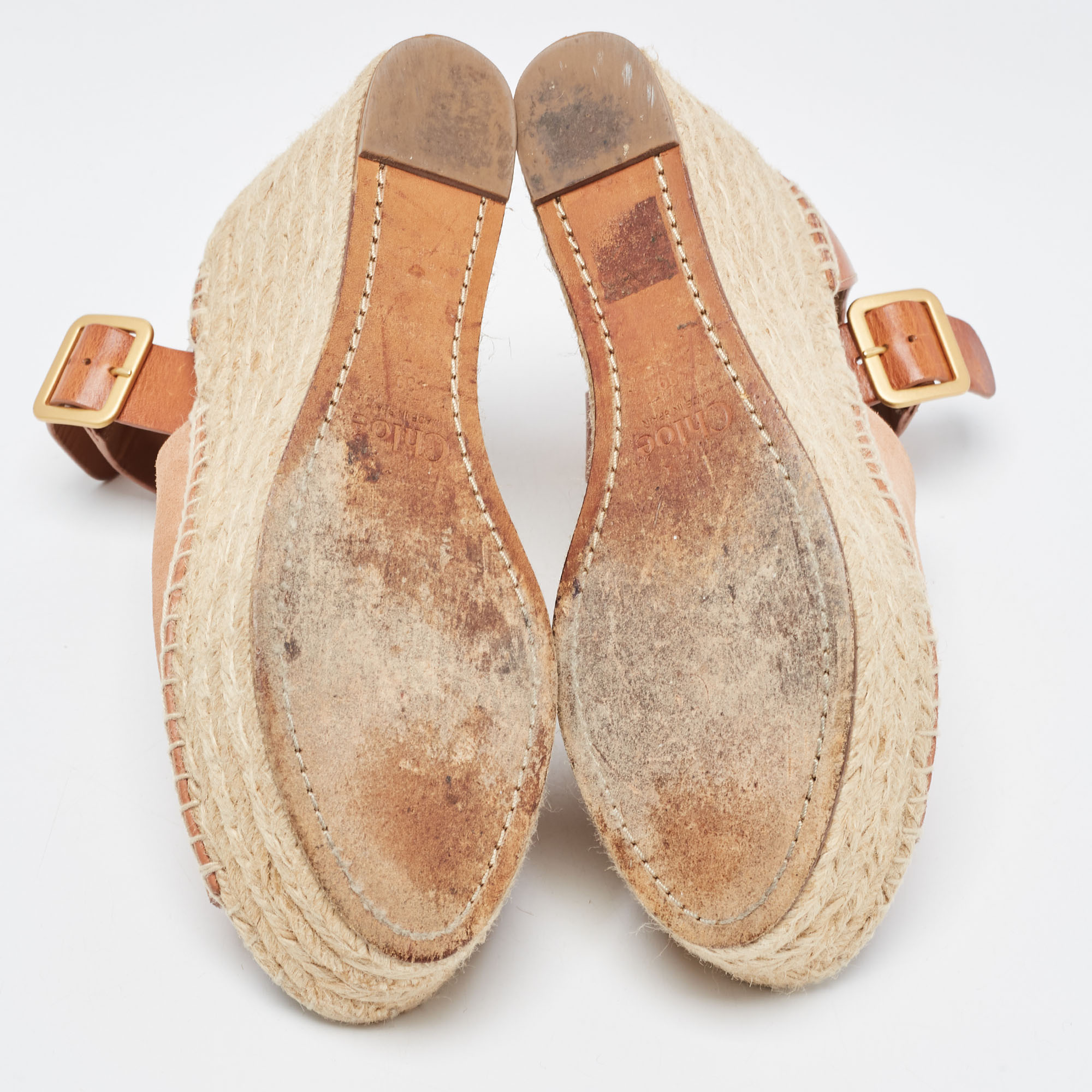 Chloe Tan Leather Wedge Platform Ankle Strap Sandals Size 39