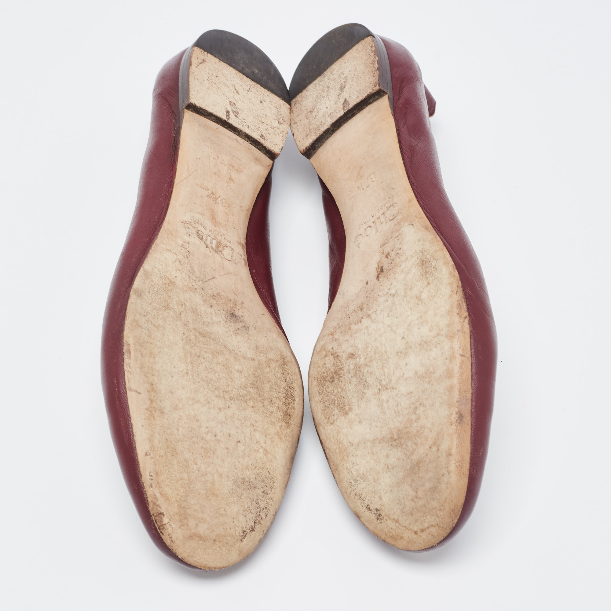Chloe Burgundy Leather Lauren Ballet Flats Size 37.5