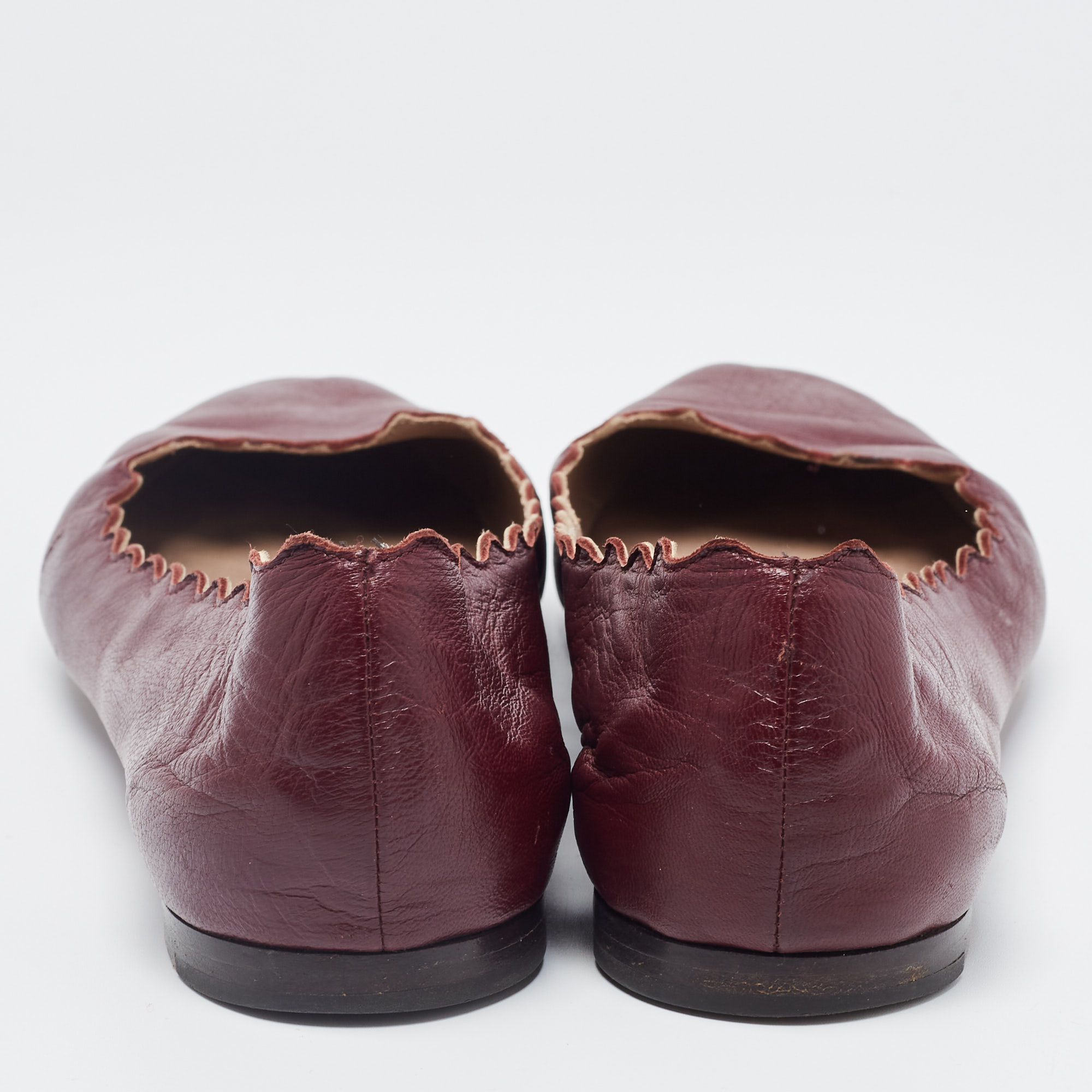 Chloe Burgundy Leather Lauren Ballet Flats Size 37.5