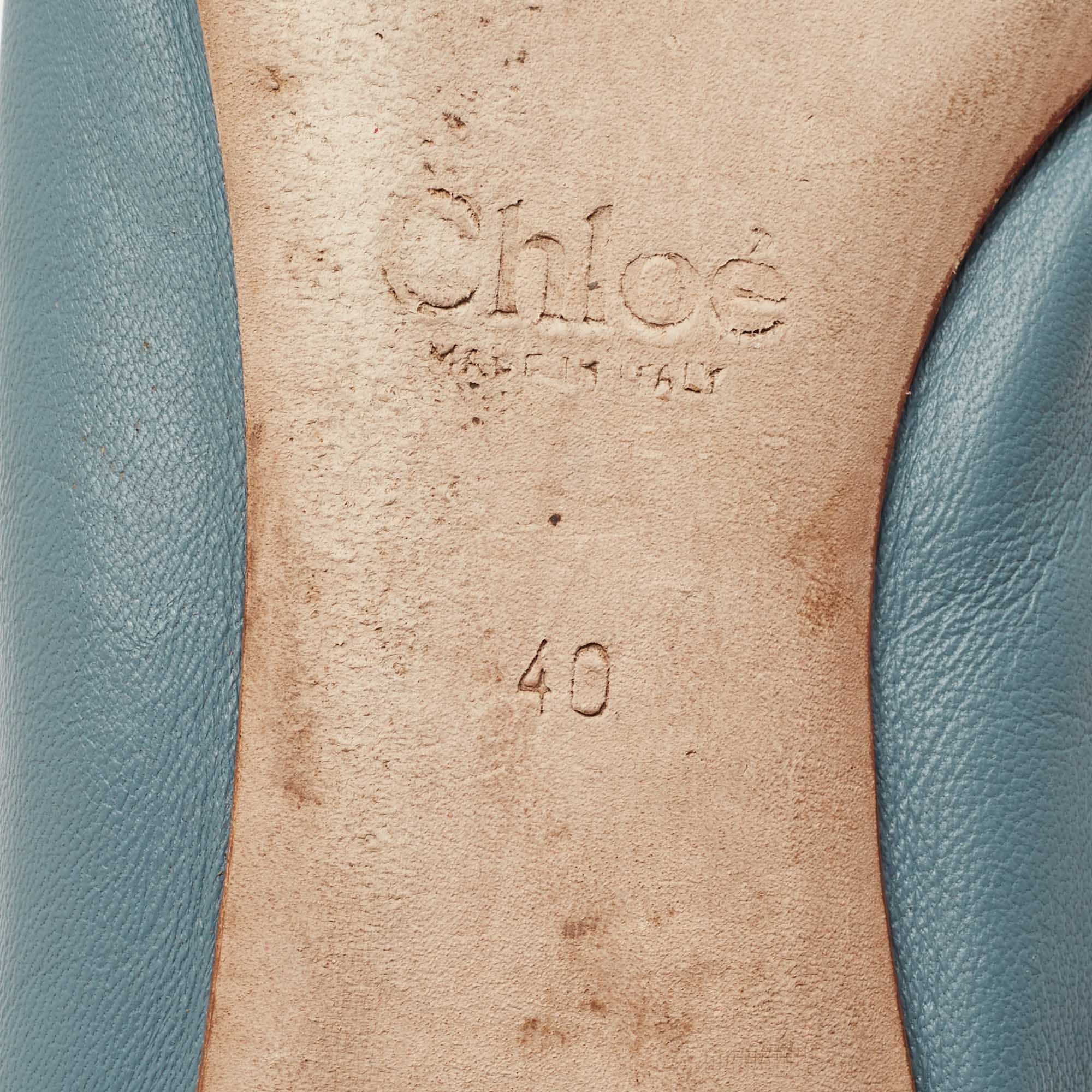 Chloe Blue Scalloped Leather Lauren Ballet Flats Size 40