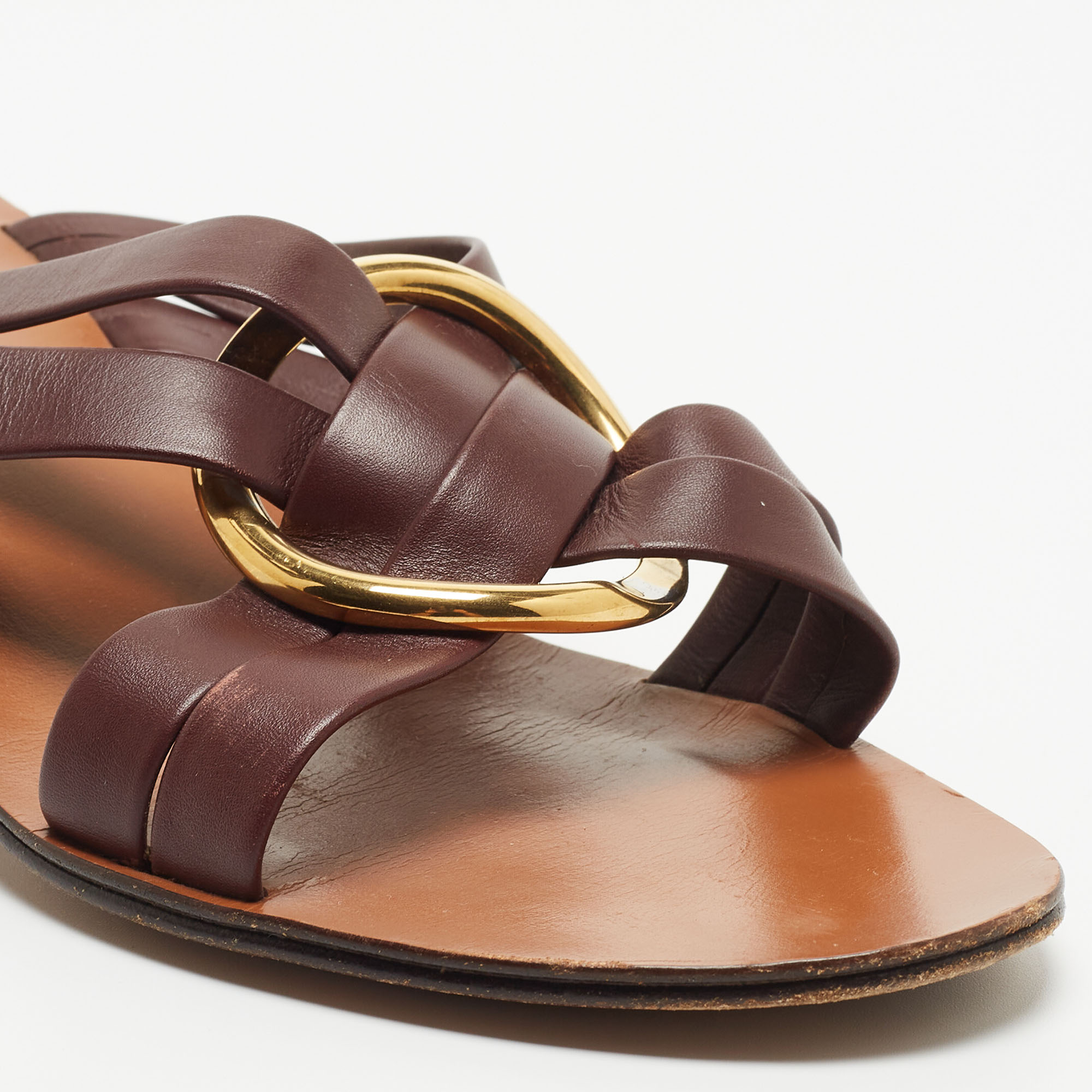Chloe Burgundy Leather Rony Slide Sandals Size 39