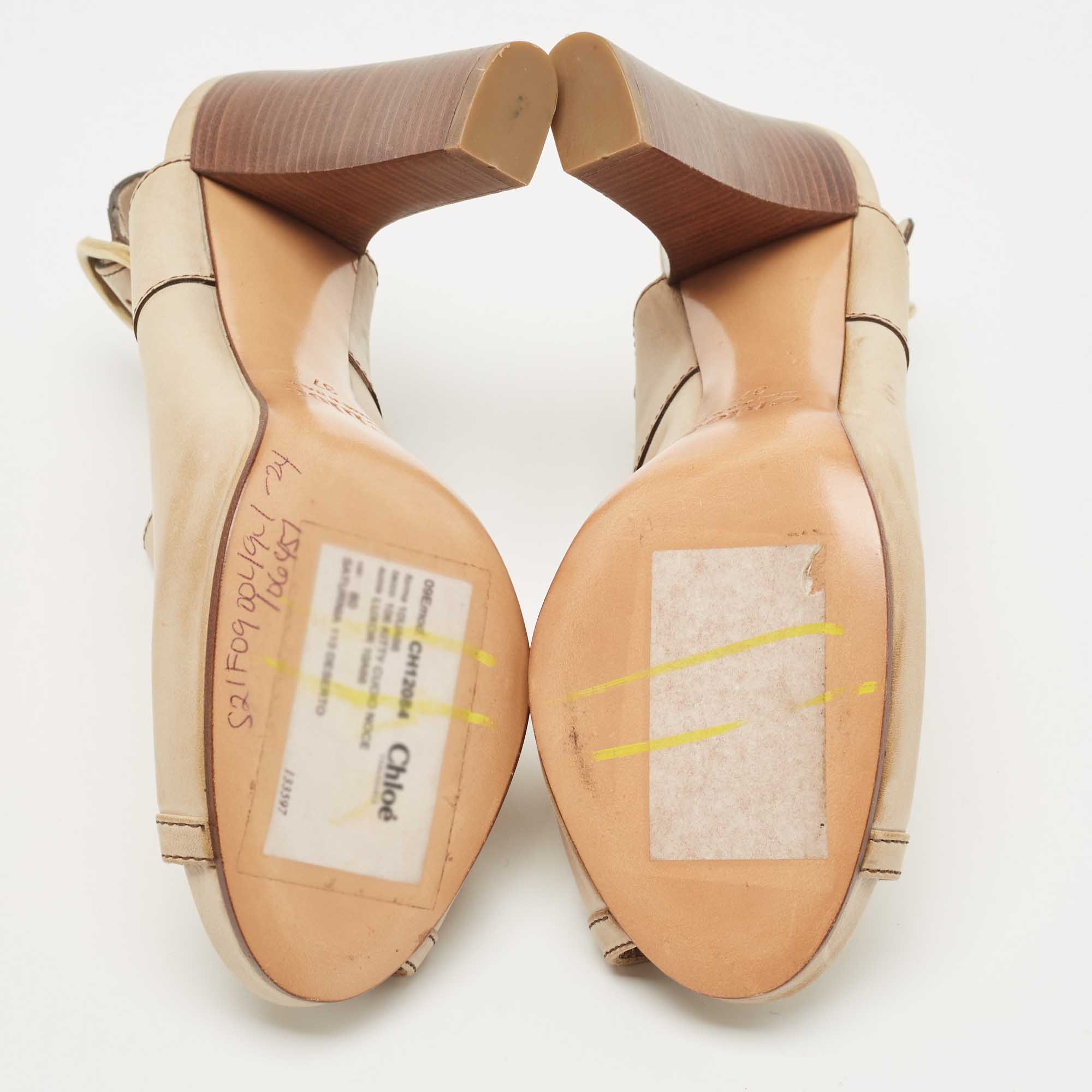 Chloe Beige Leather Peep Toe Slingback Sandals Size 37