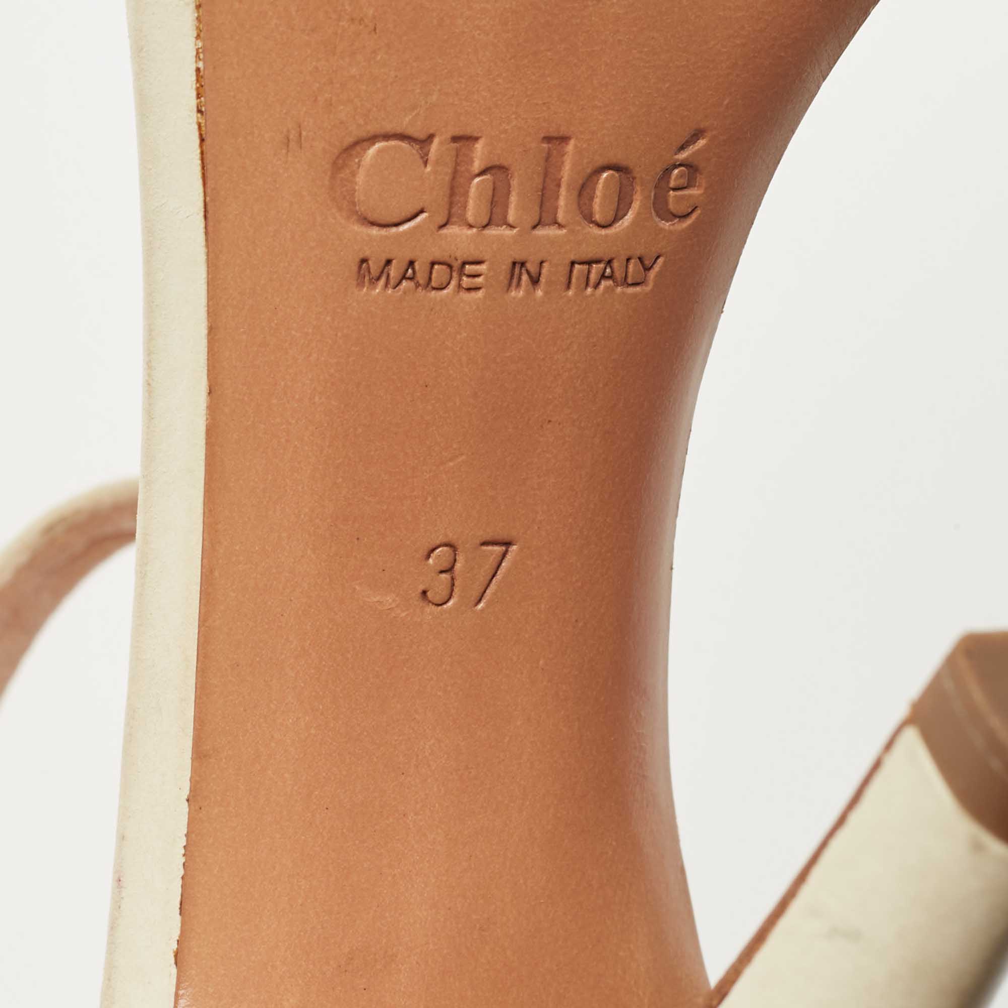 Chloe Cream Nubuck Leather Ankle Strap Sandals Size 37