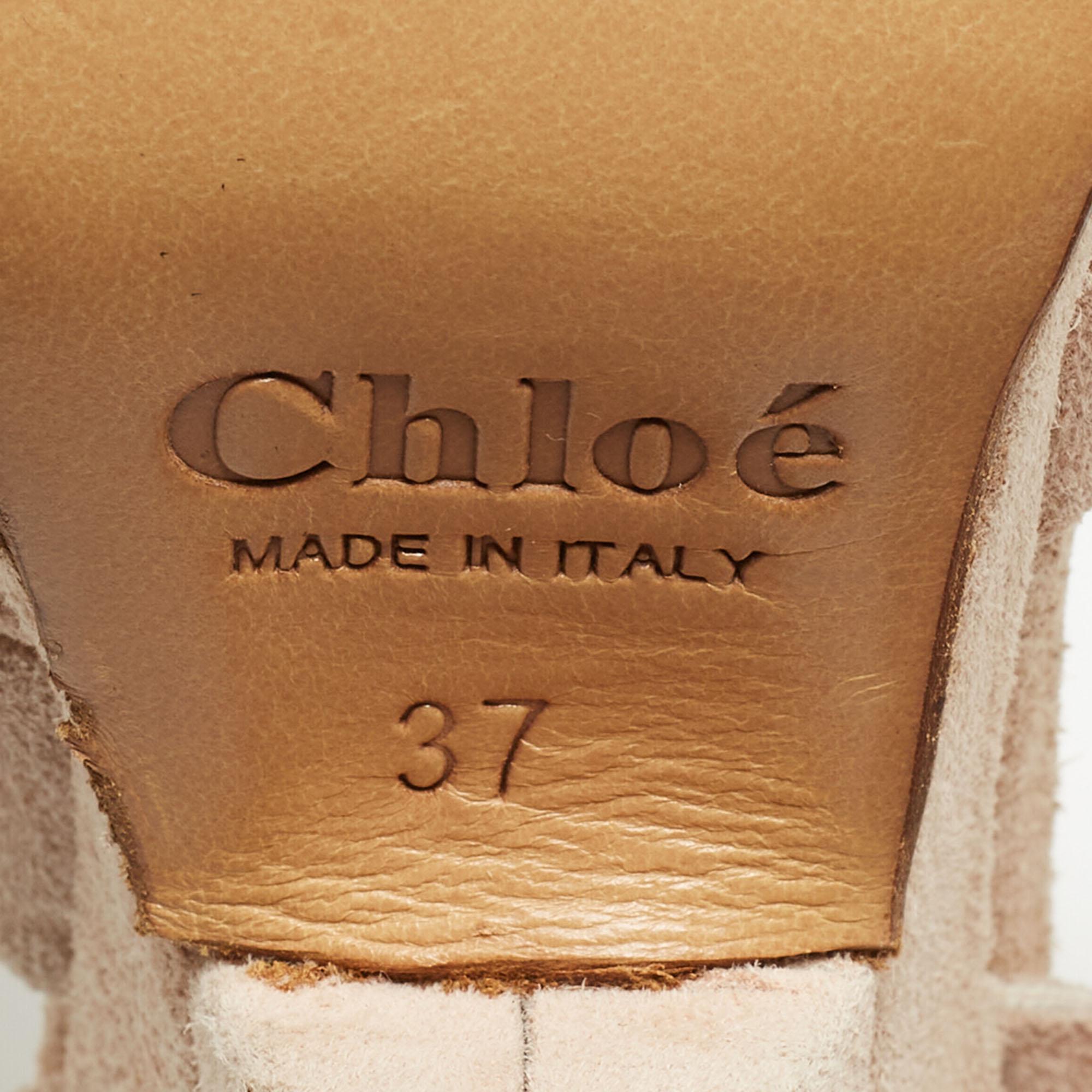 Chloe Beige Suede Buckle Detail Block Heel Pumps Size 37