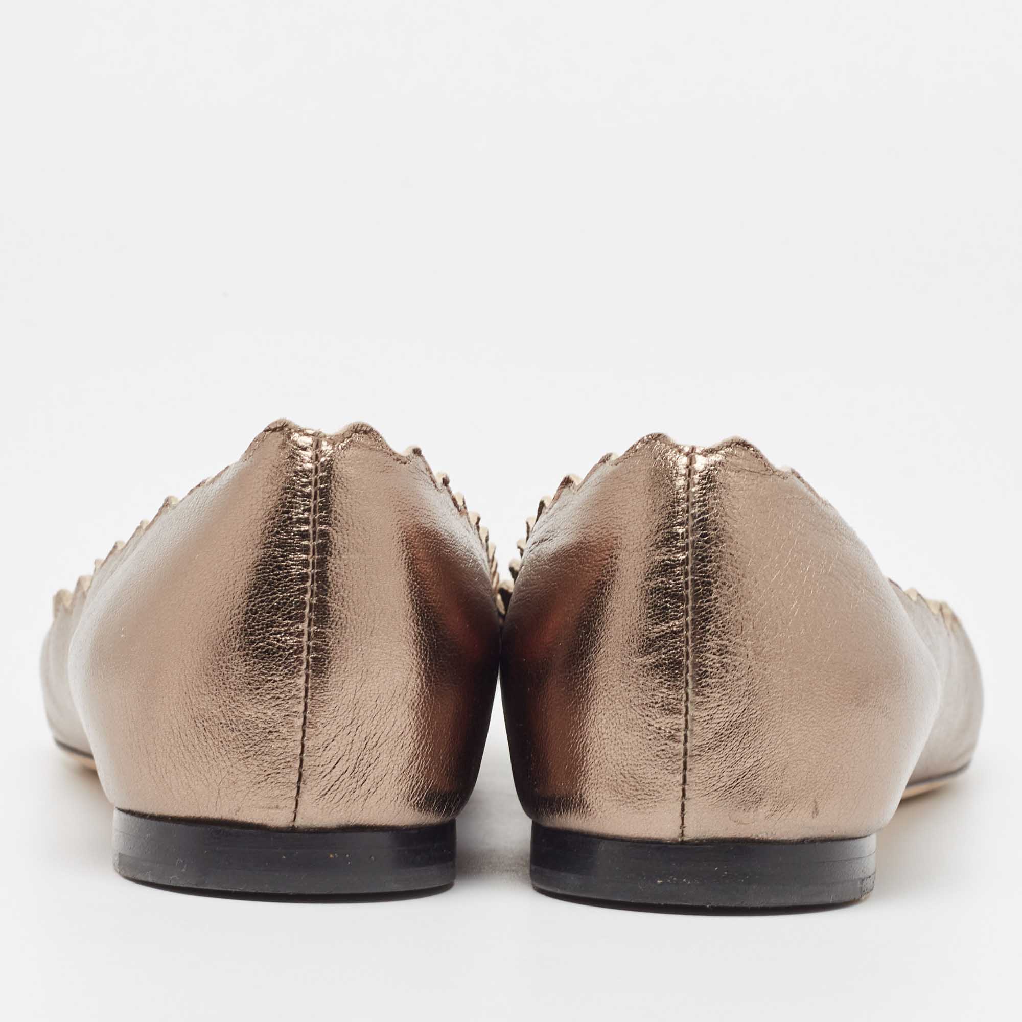 Chloé Metallic Scalloped Leather Lauren Ballet Flats Size 35.5