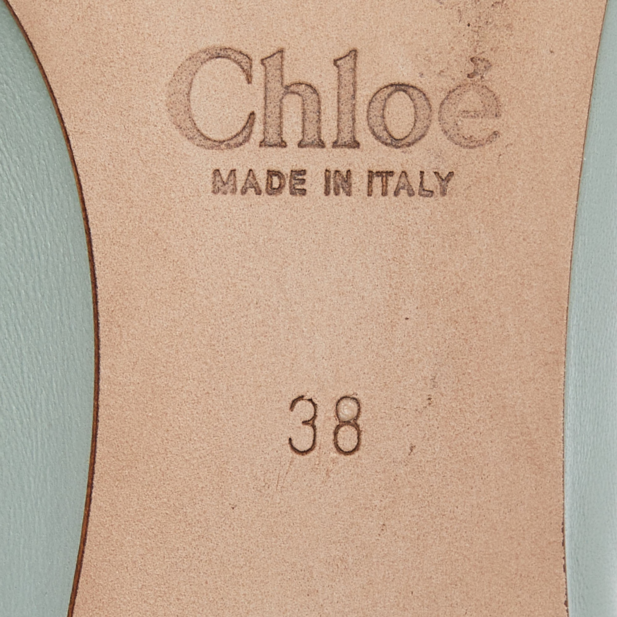 Chloe Mint Green Scalloped Leather Lauren Ballet Flats Size 38