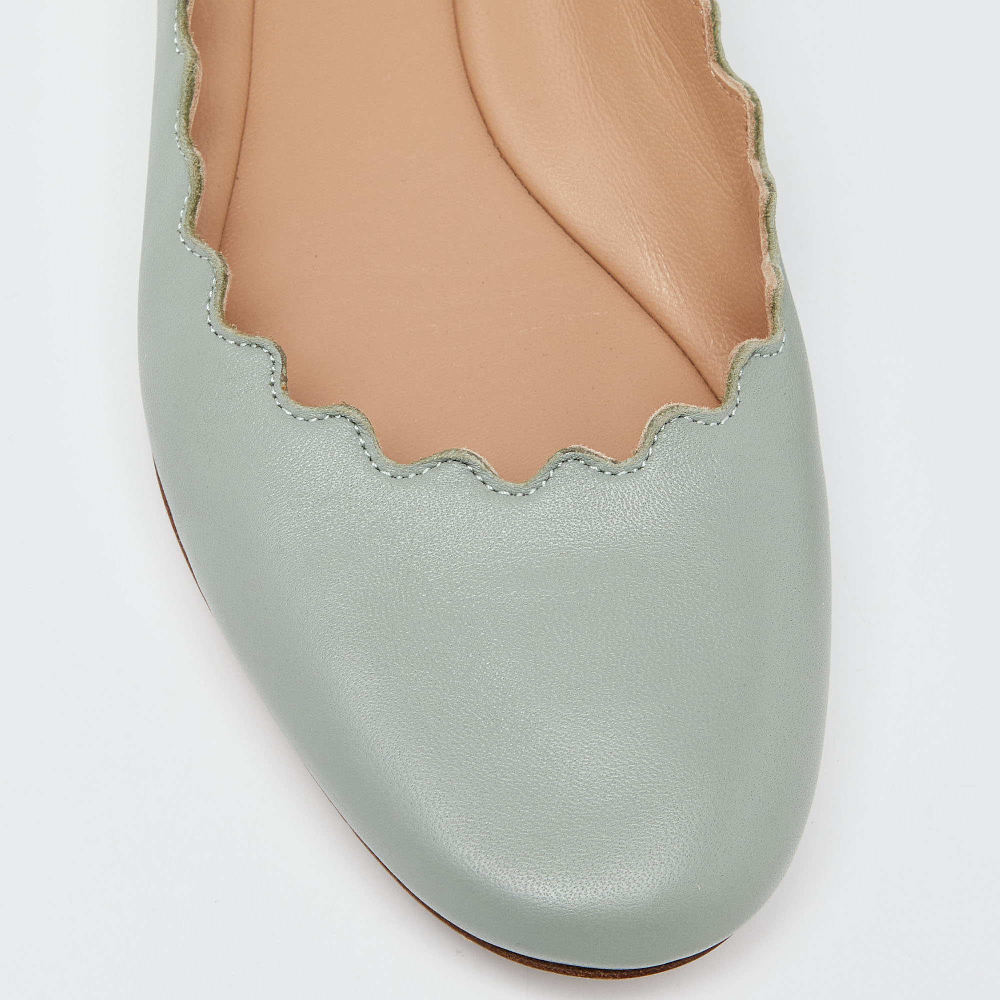 Chloe Mint Green Scalloped Leather Lauren Ballet Flats Size 38