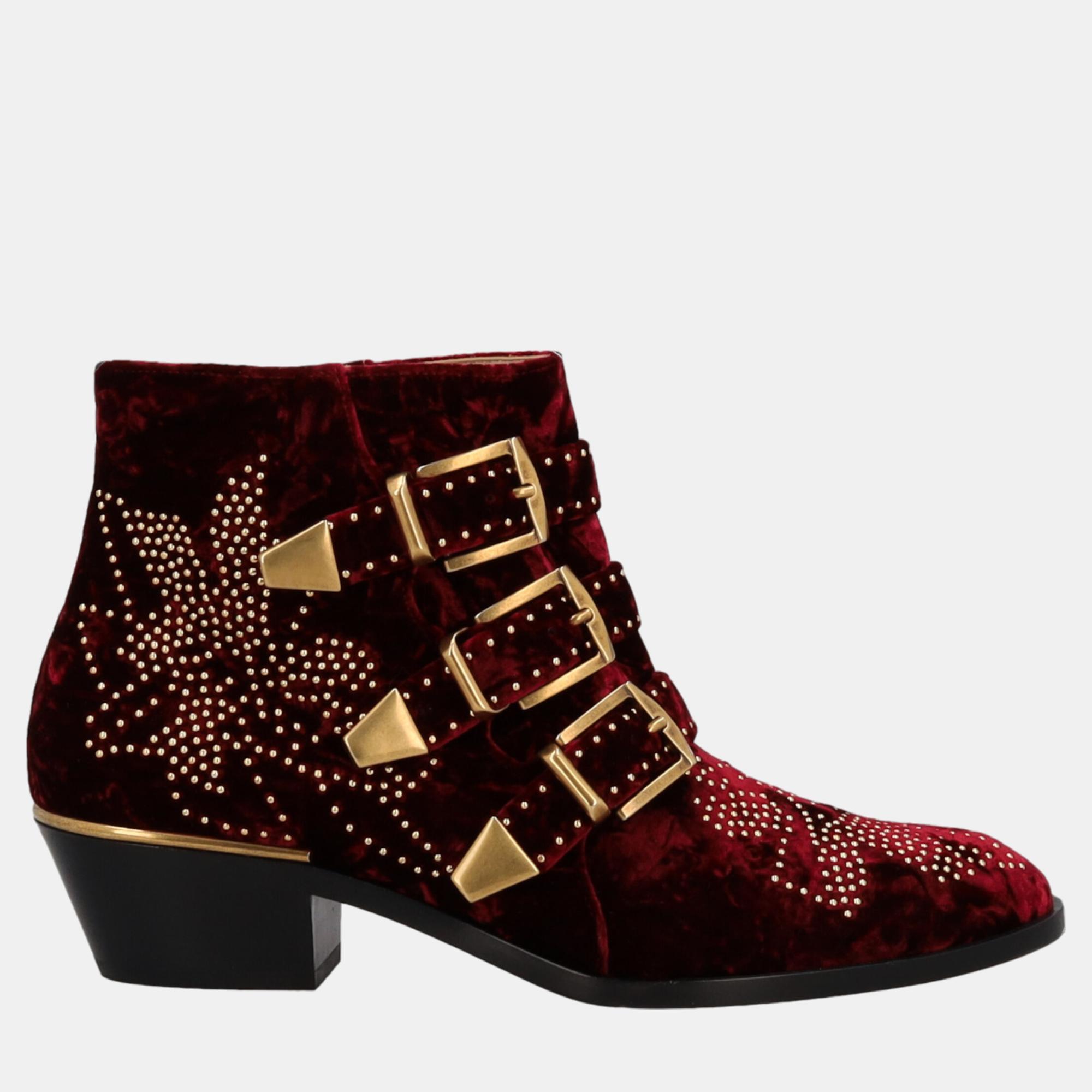 ChloÃ©  Women's Fabric Ankle Boots - Burgundy - EU 38