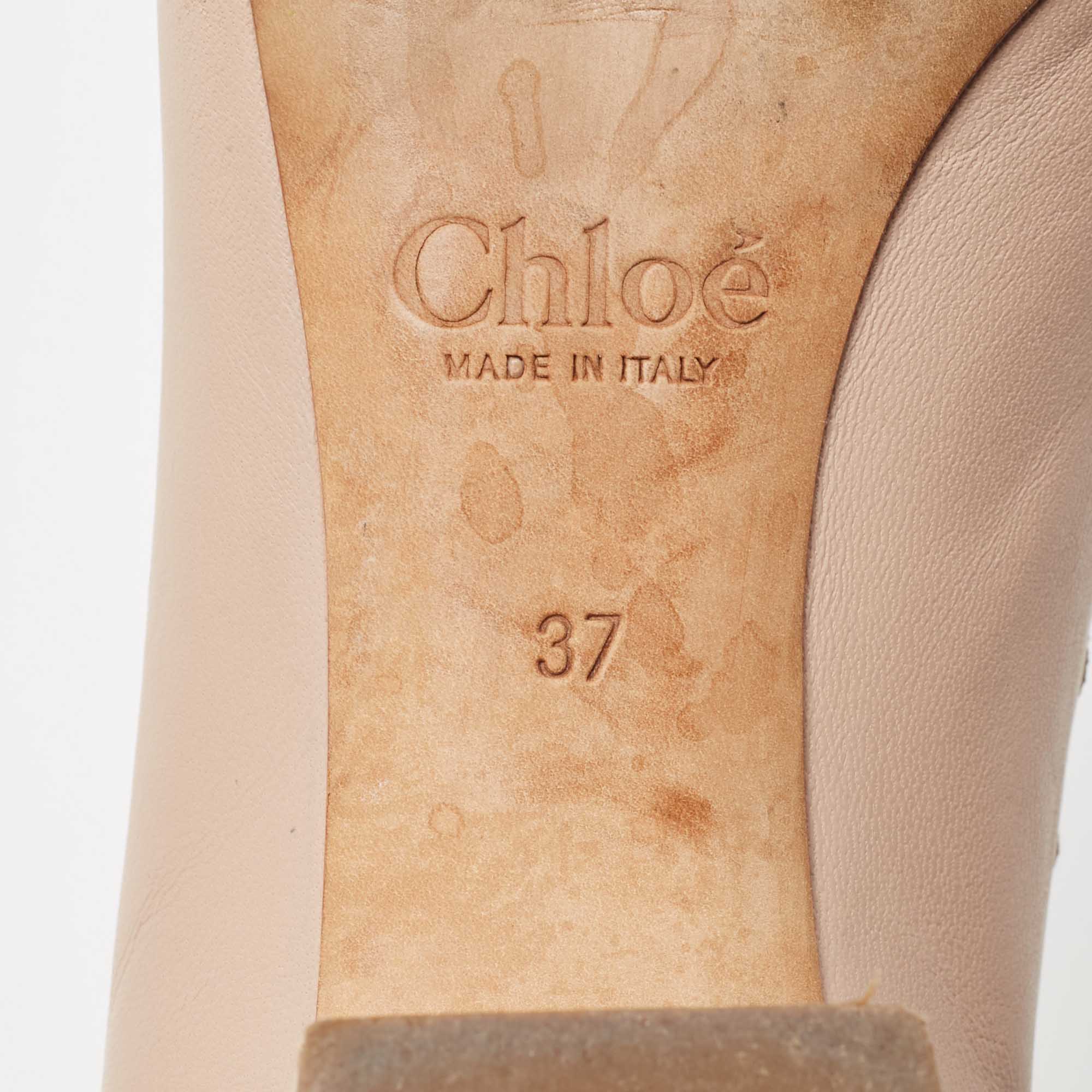 Chloe  Beige Leather Laurena Scalloped Pumps Size 37