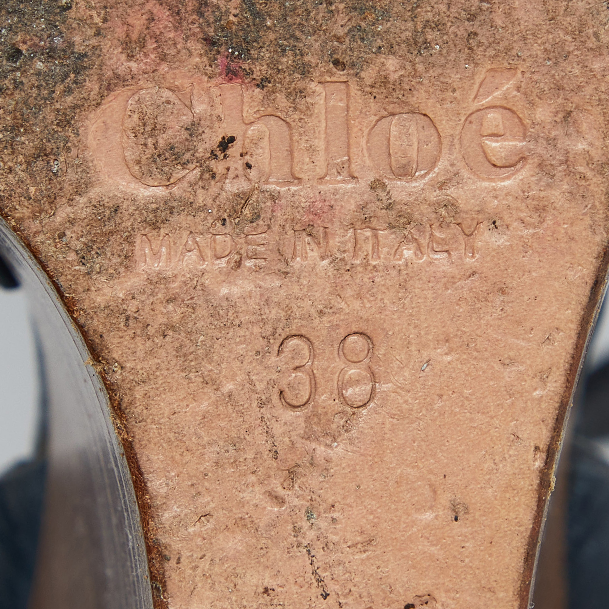 Chloe Navy Blue Leather Buckle Detail Wedge Platform Ankle Wrap Sandals Size 38