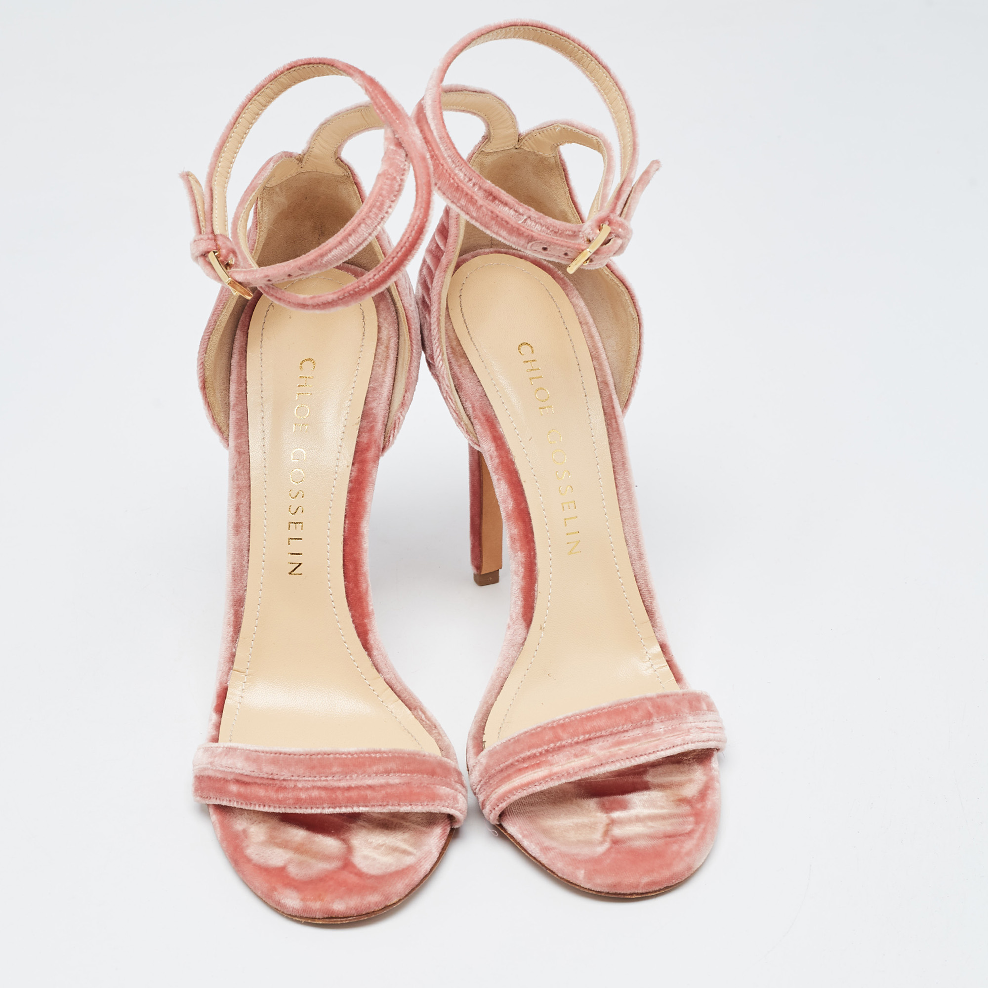 Chloé Pink Velvet Ankle Strap Sandals Size 40