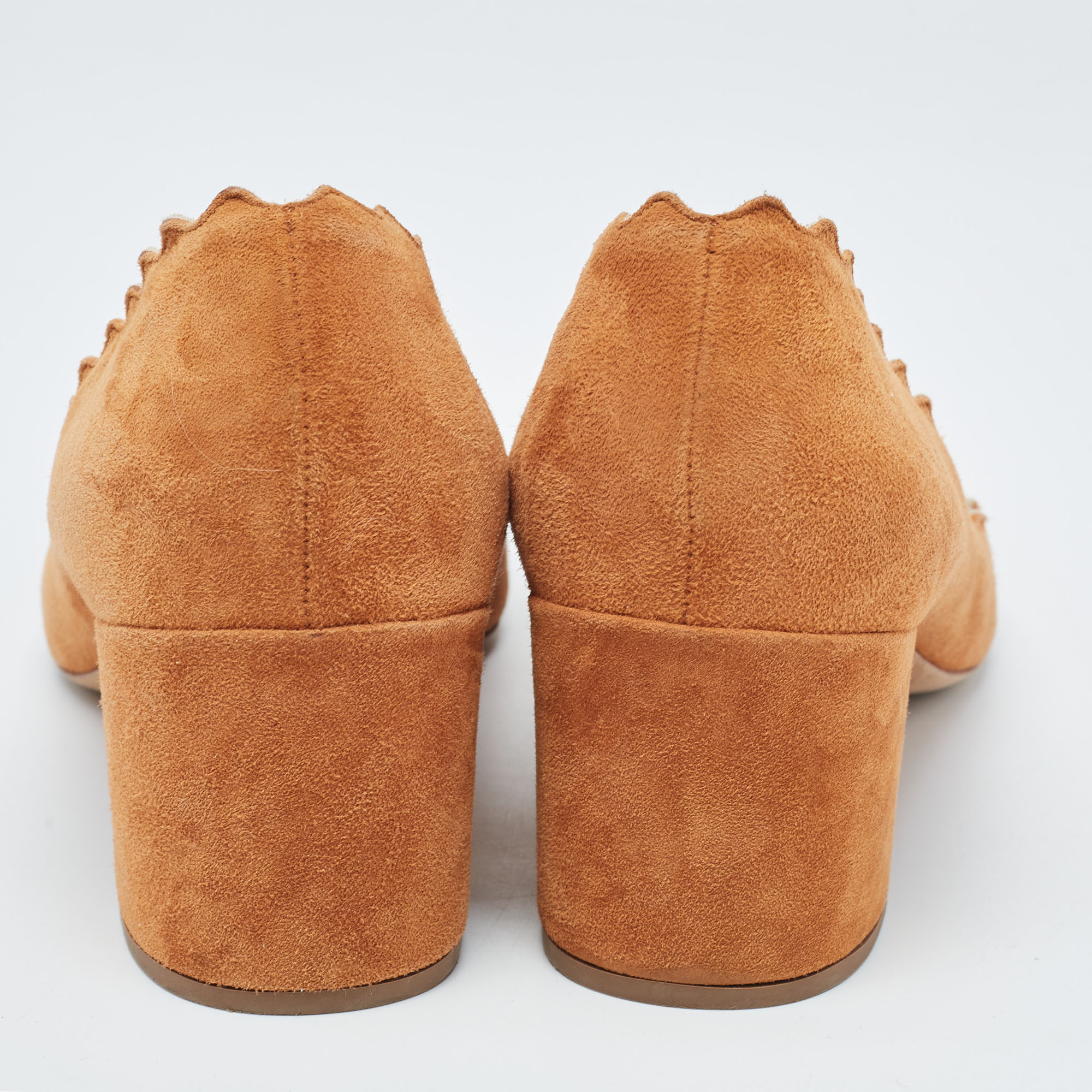 Chloe Brown Suede Laurena Scalloped Pumps Size 37