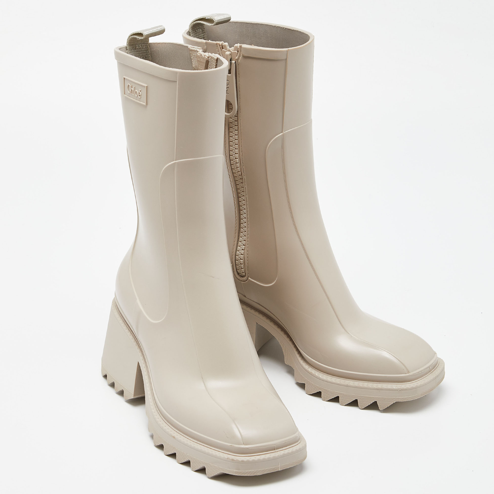 Chloe Cream Rubber Betty Mid Calf Rain Boots Size 38