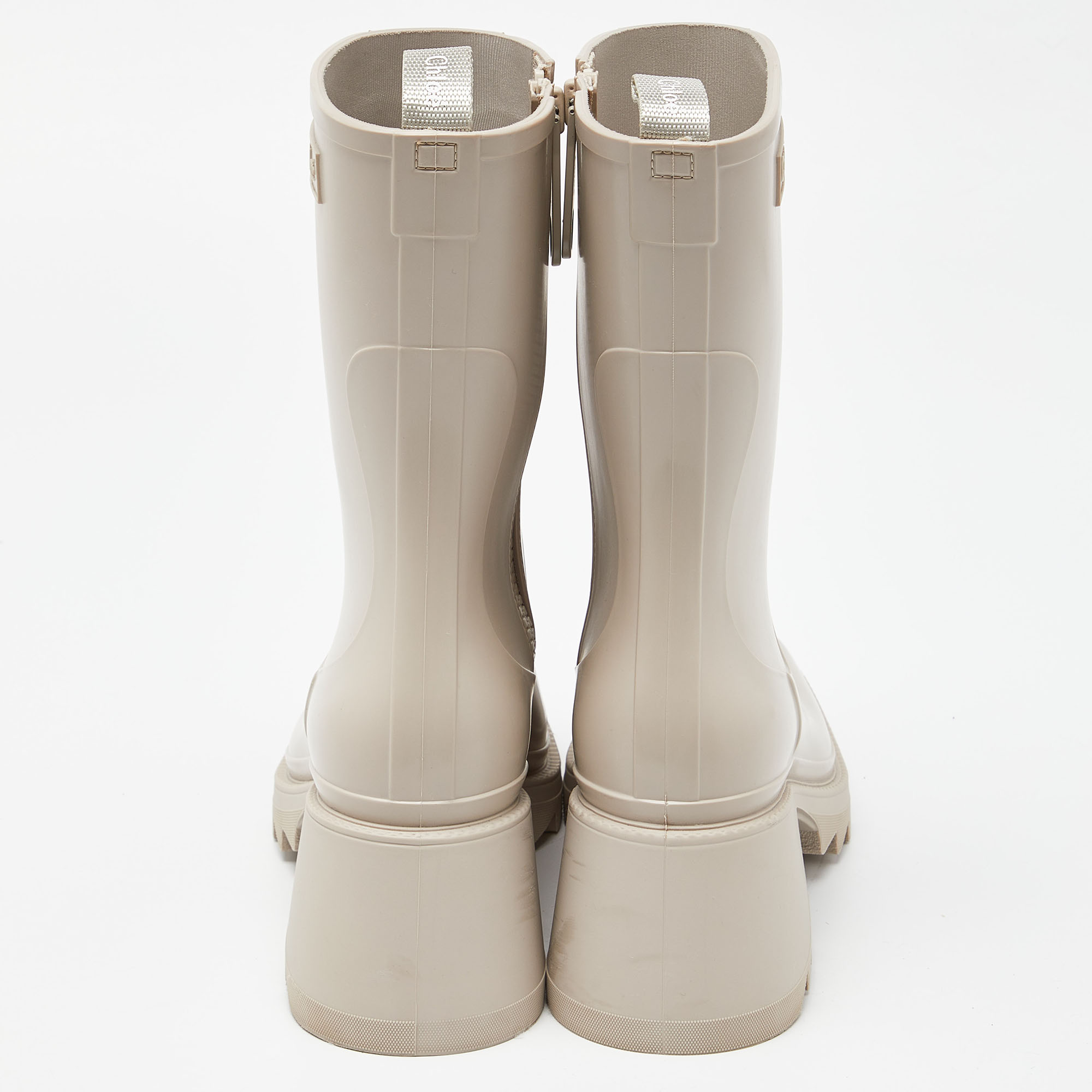 Chloe Cream Rubber Betty Mid Calf Rain Boots Size 38