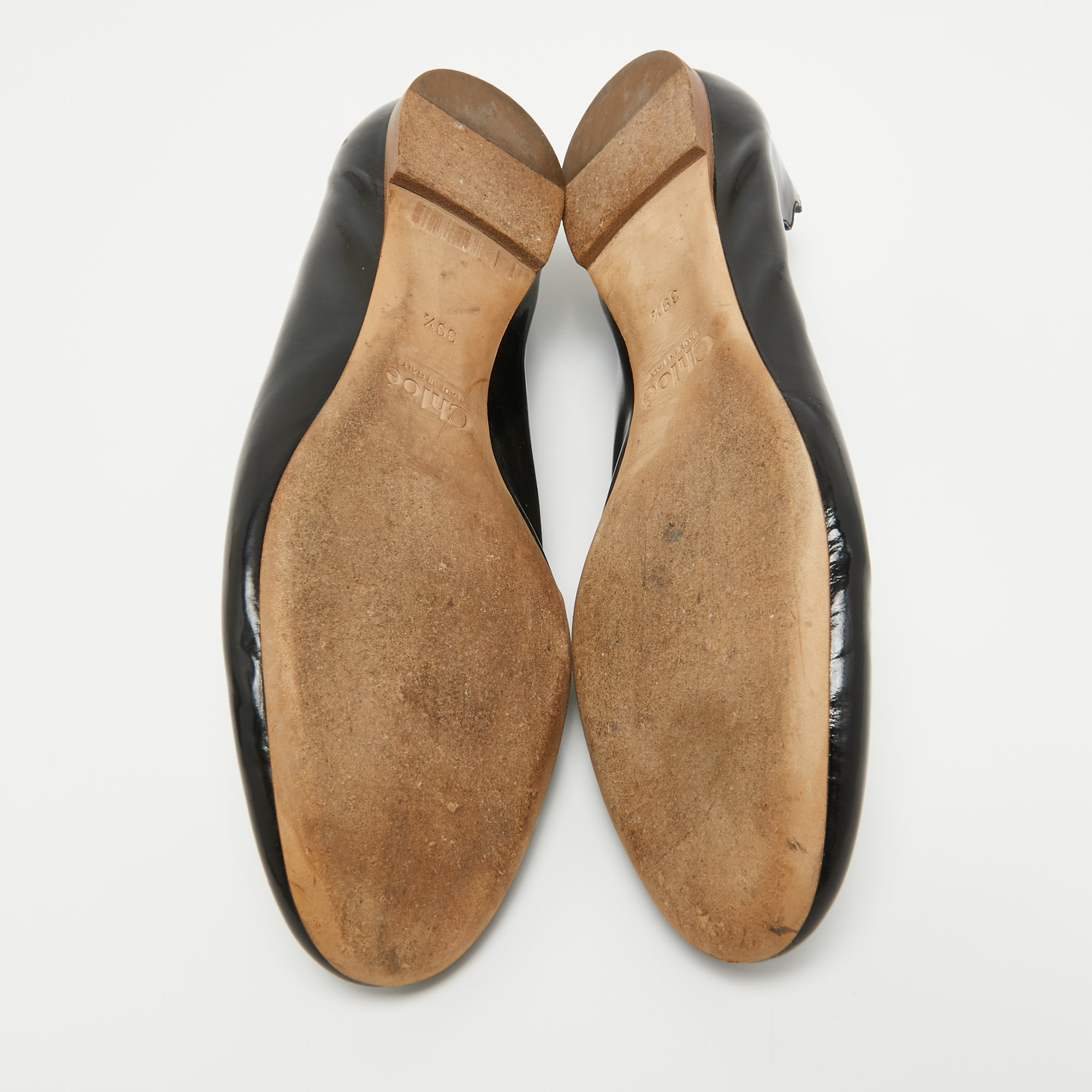 Chloe Black Patent Leather Laurena Scalloped Ballet Flats Size 39.5
