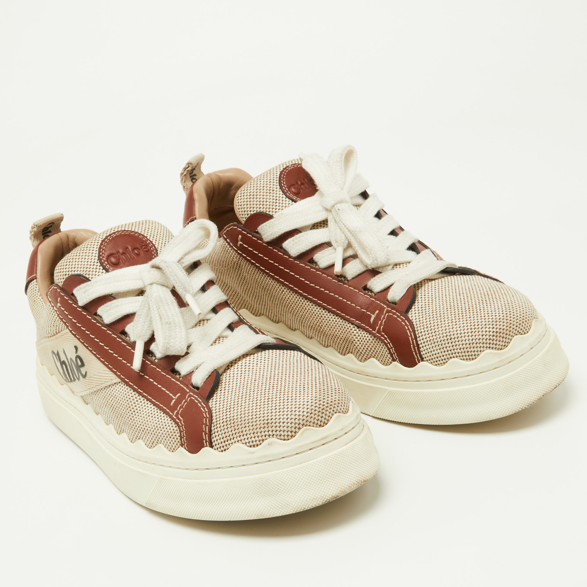 Chloe Brown/Beige Canvas And Leather Lauren Sneakers Size 39
