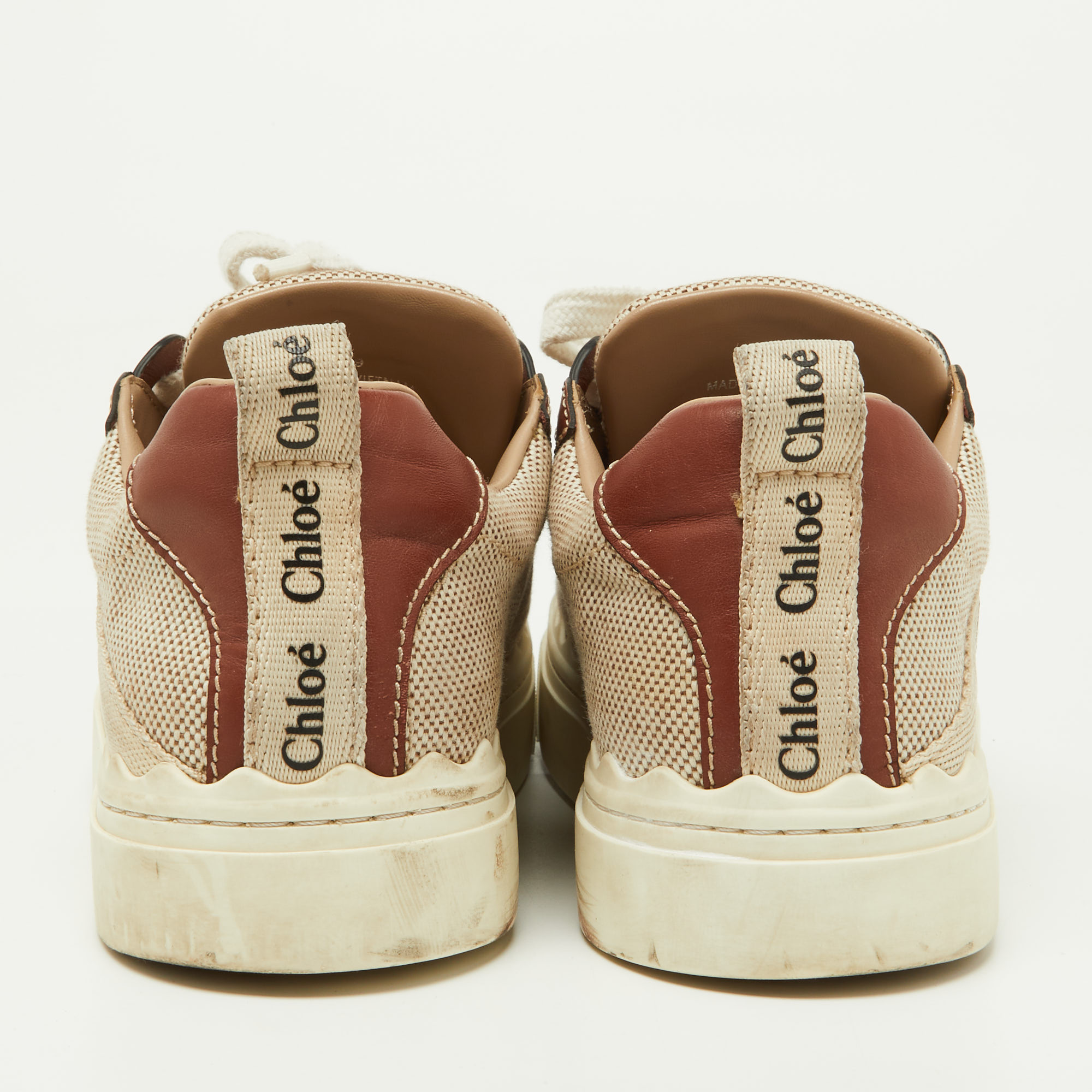 Chloe Brown/Beige Canvas And Leather Lauren Sneakers Size 39