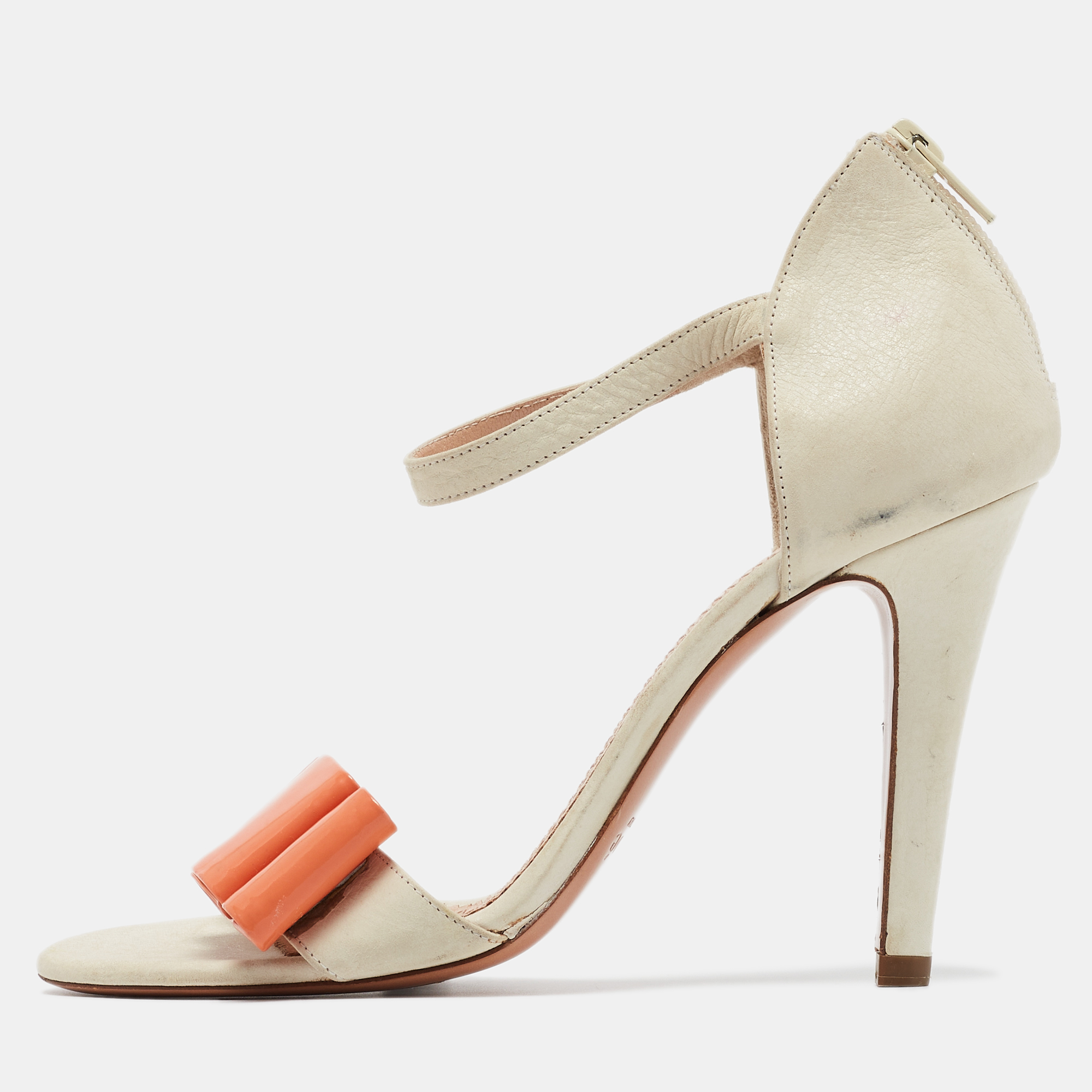 Chloe grey/orange leather and patent ankle strap sandals size 37