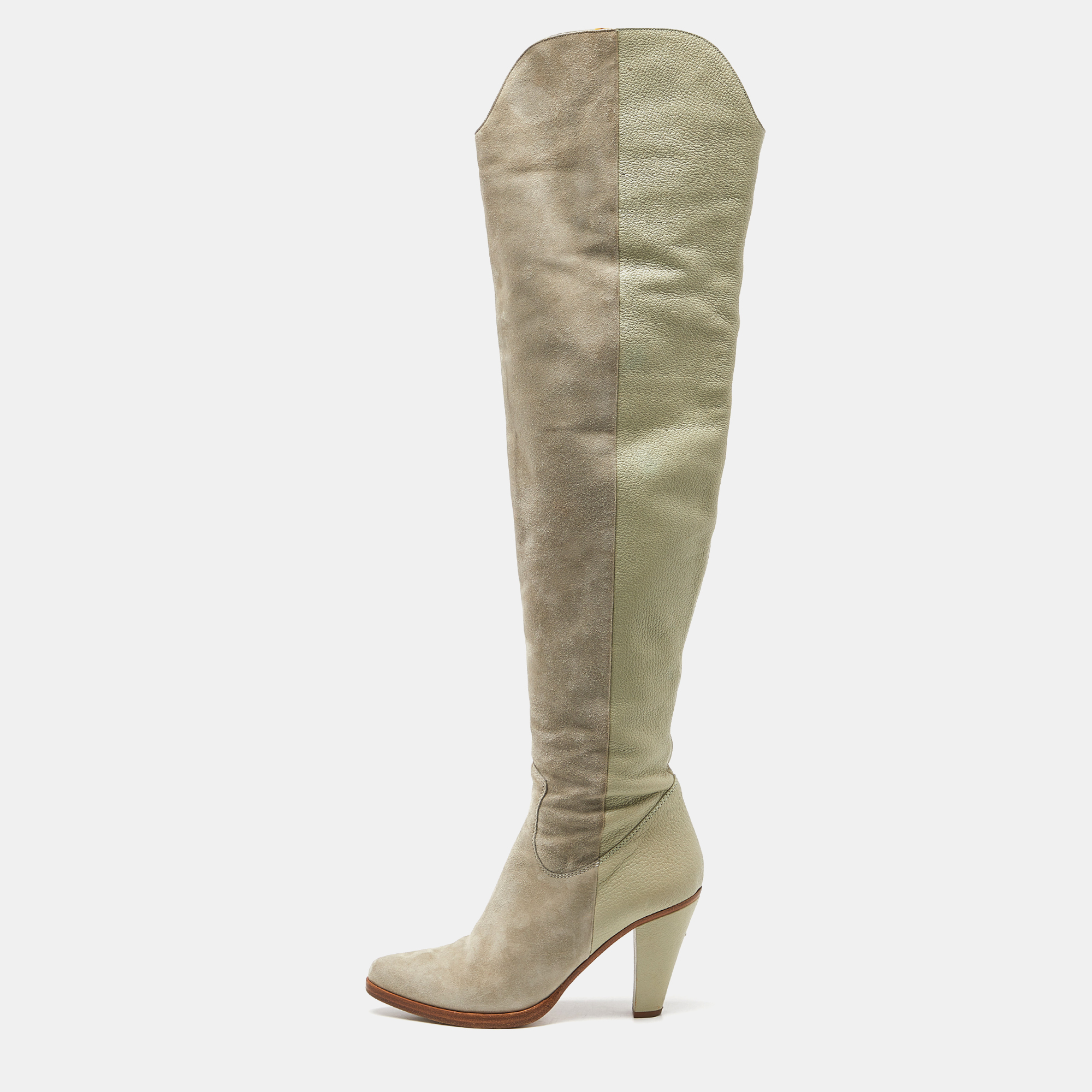 Chloe grey suede and leather over the knee length boots size 39.5
