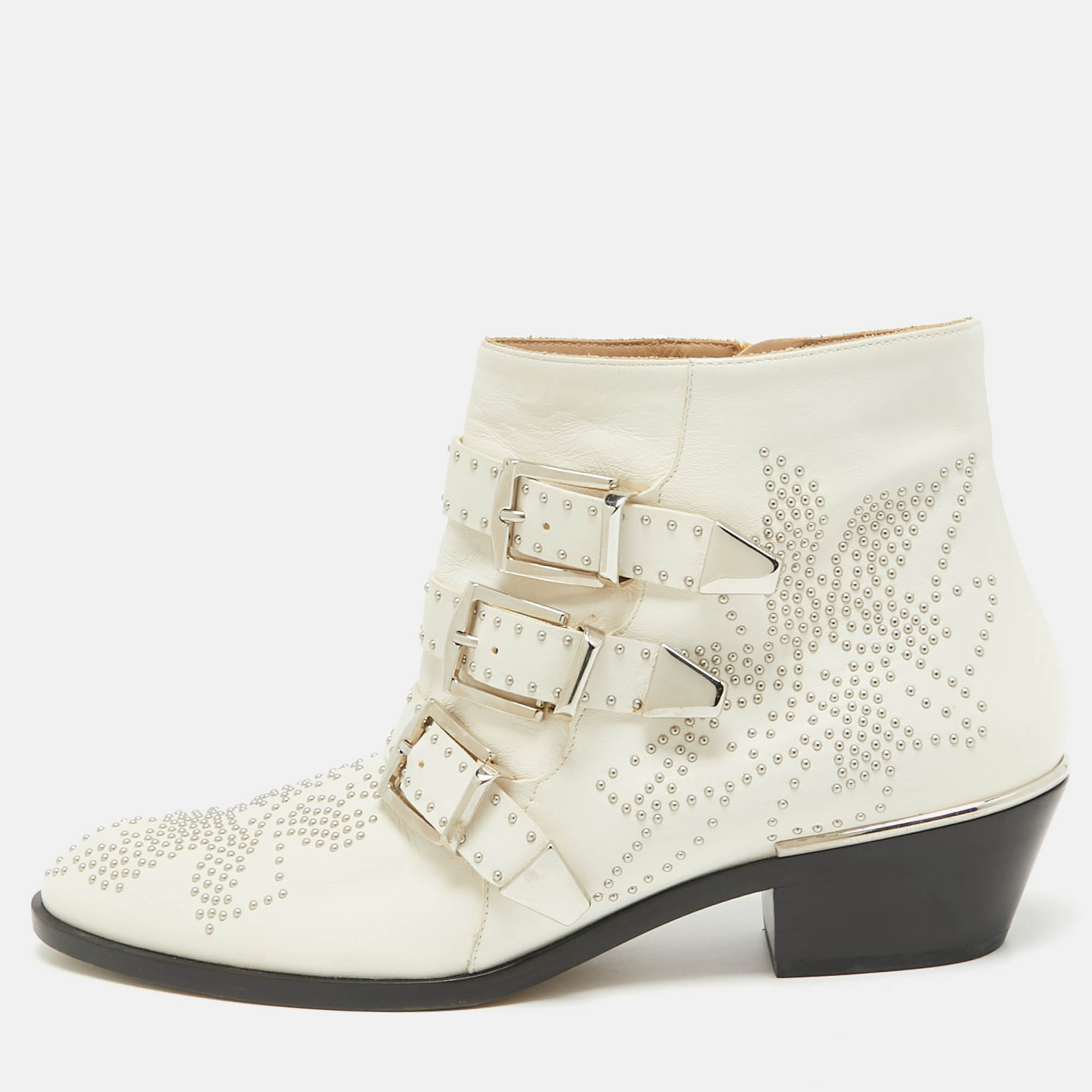 Chloe off white studded leather susanna boots size 37