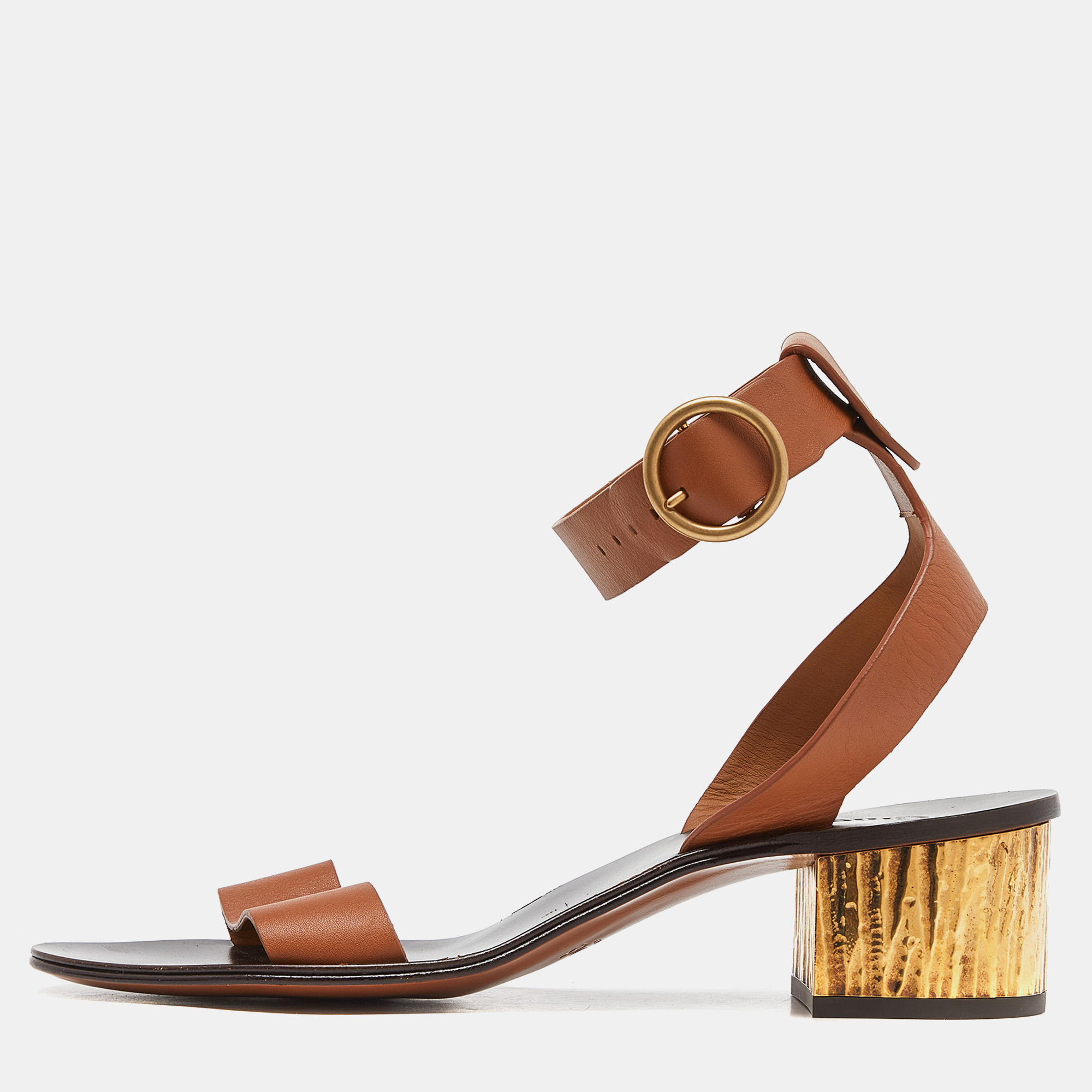 Chloe brown leather block heel ankle strap sandals size 39
