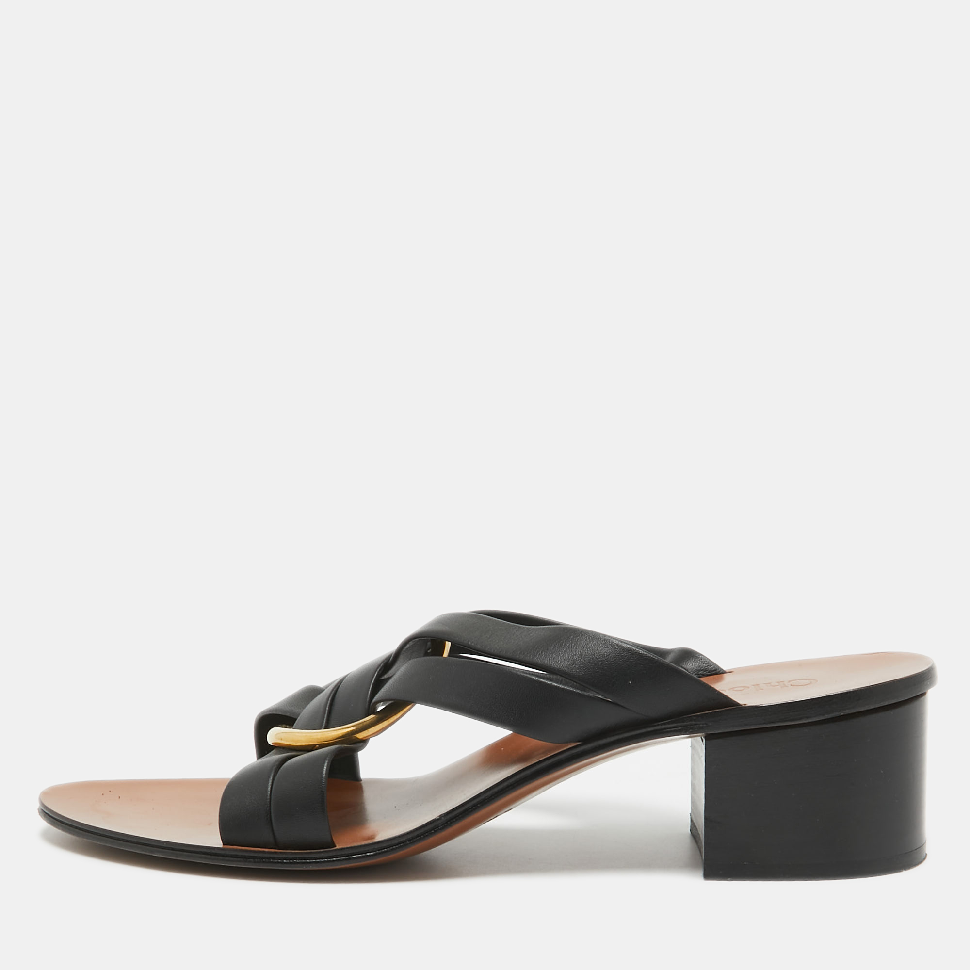 Chlo&eacute; black/brown leather rony slides sandals size 40