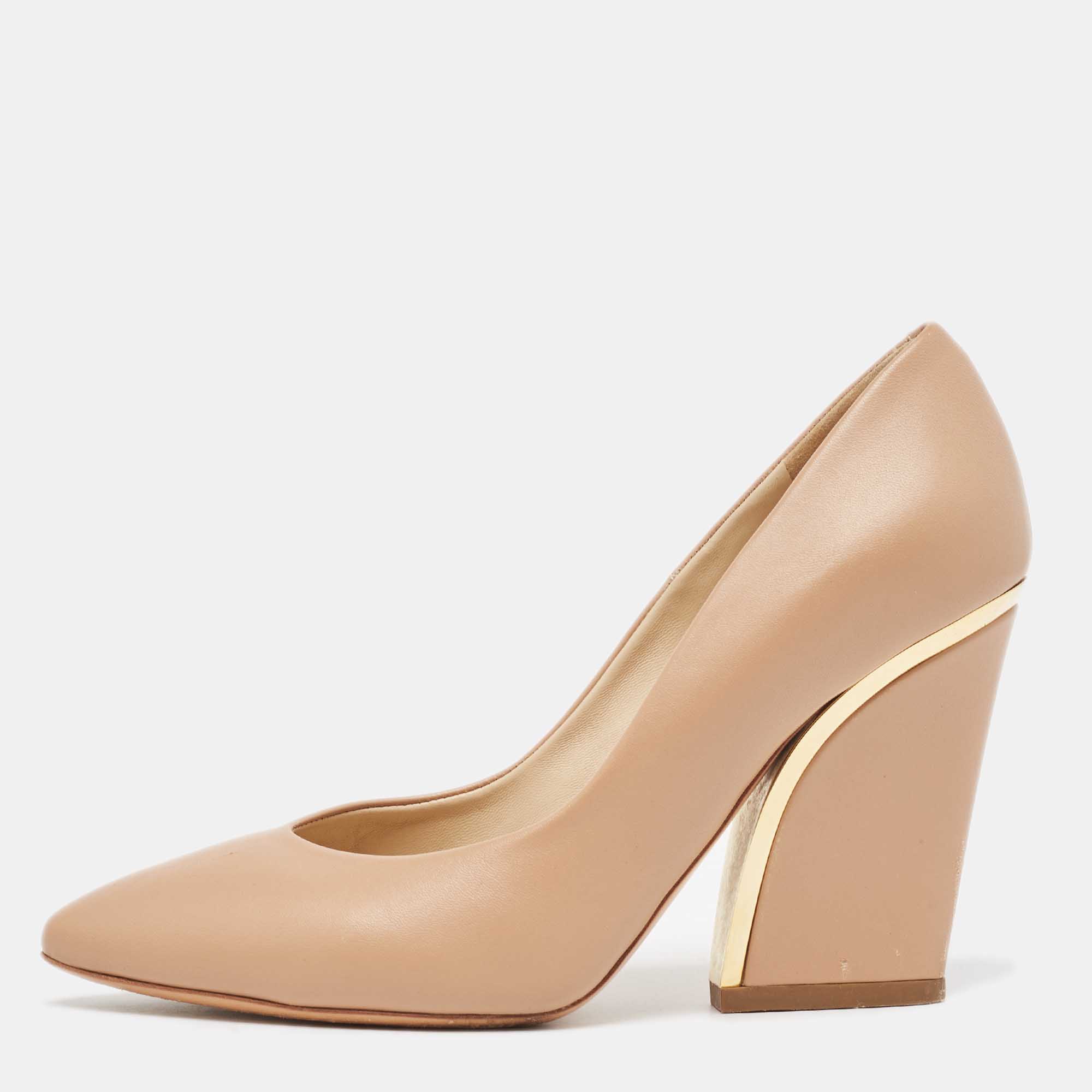 Chloe light brown leather beckie pumps size 37.5