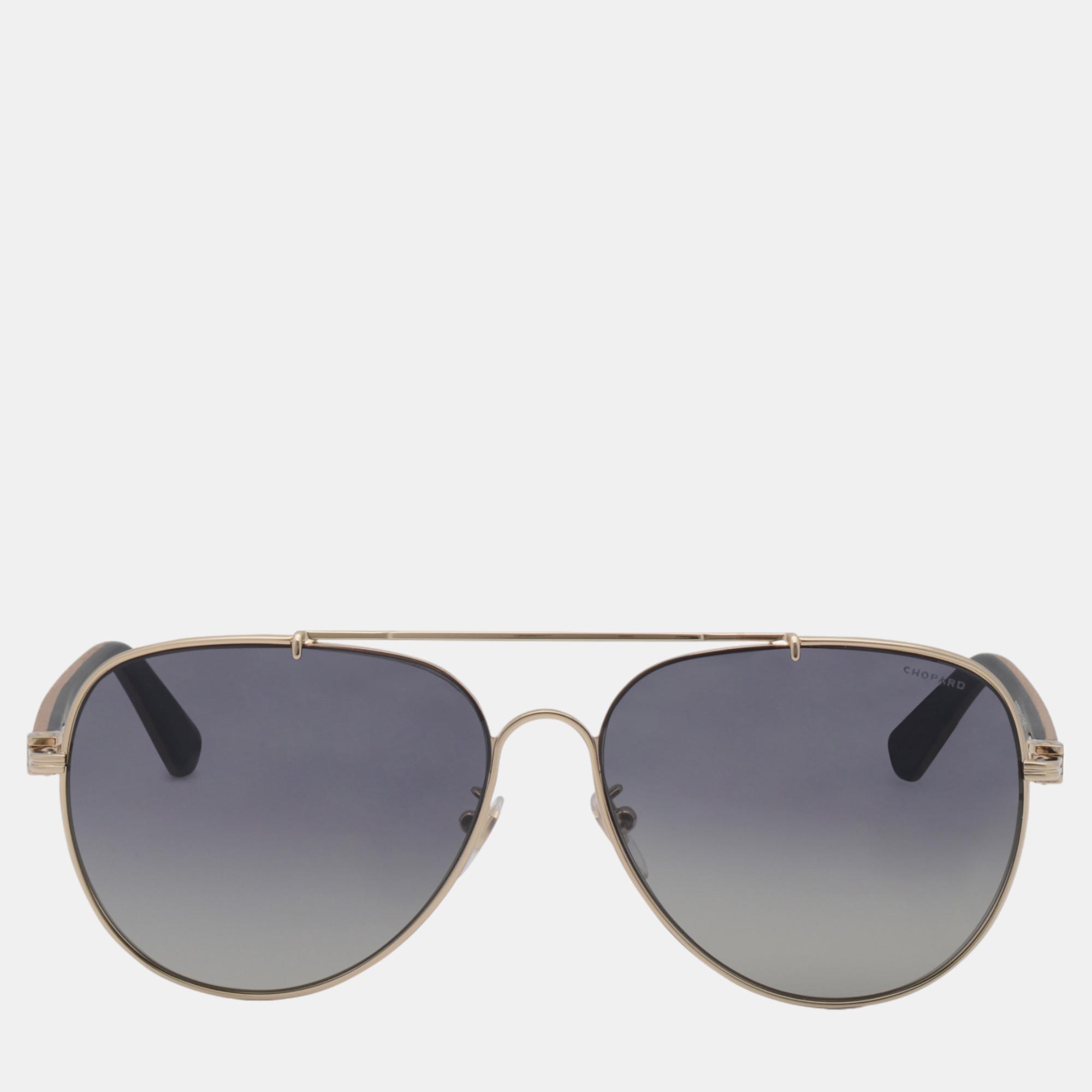 Chopard shiny rose gold, brown & smoke gradient aviator sunglasses