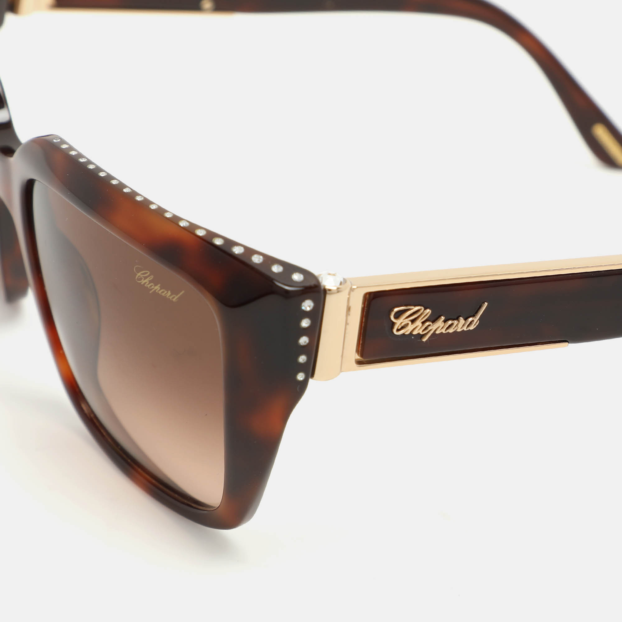 Chopard Brown Acetate SCH190S Crystal Embellished Gradient Sunglasses