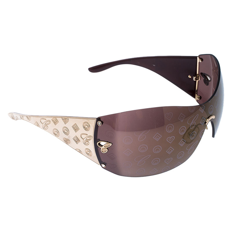 Image of Chopard Gold/Brown Monogram Shield Sunglasses