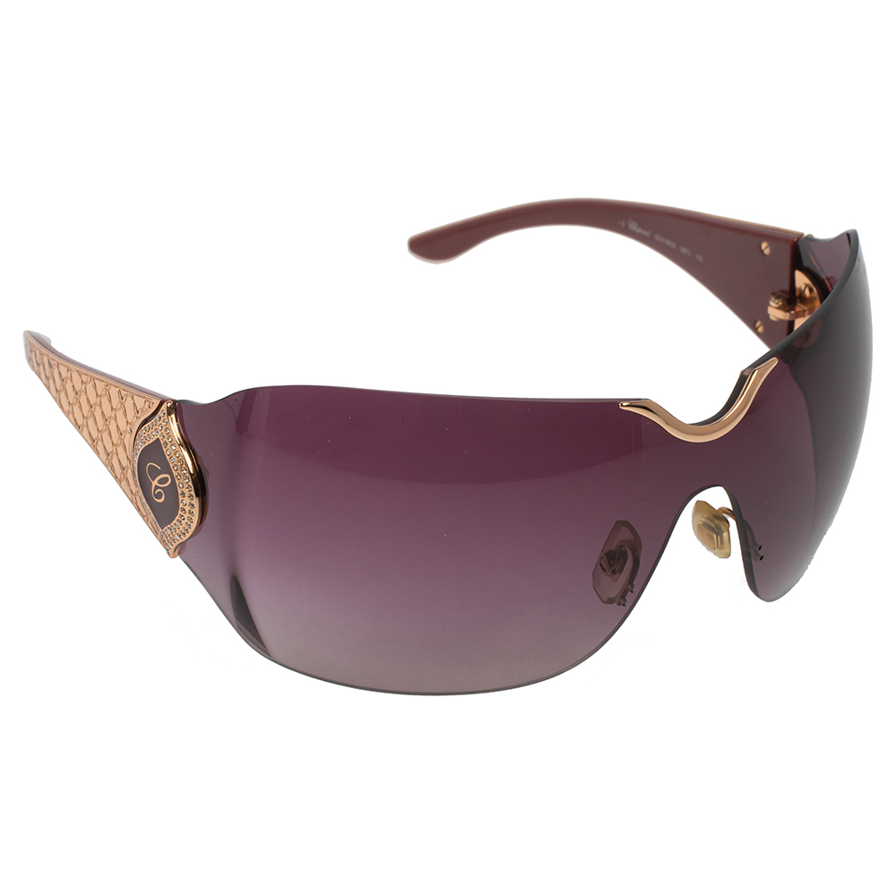 Chopard Gold/Burgundy Gradient SCH 883S Crystal Embellished Shield Sunglasses