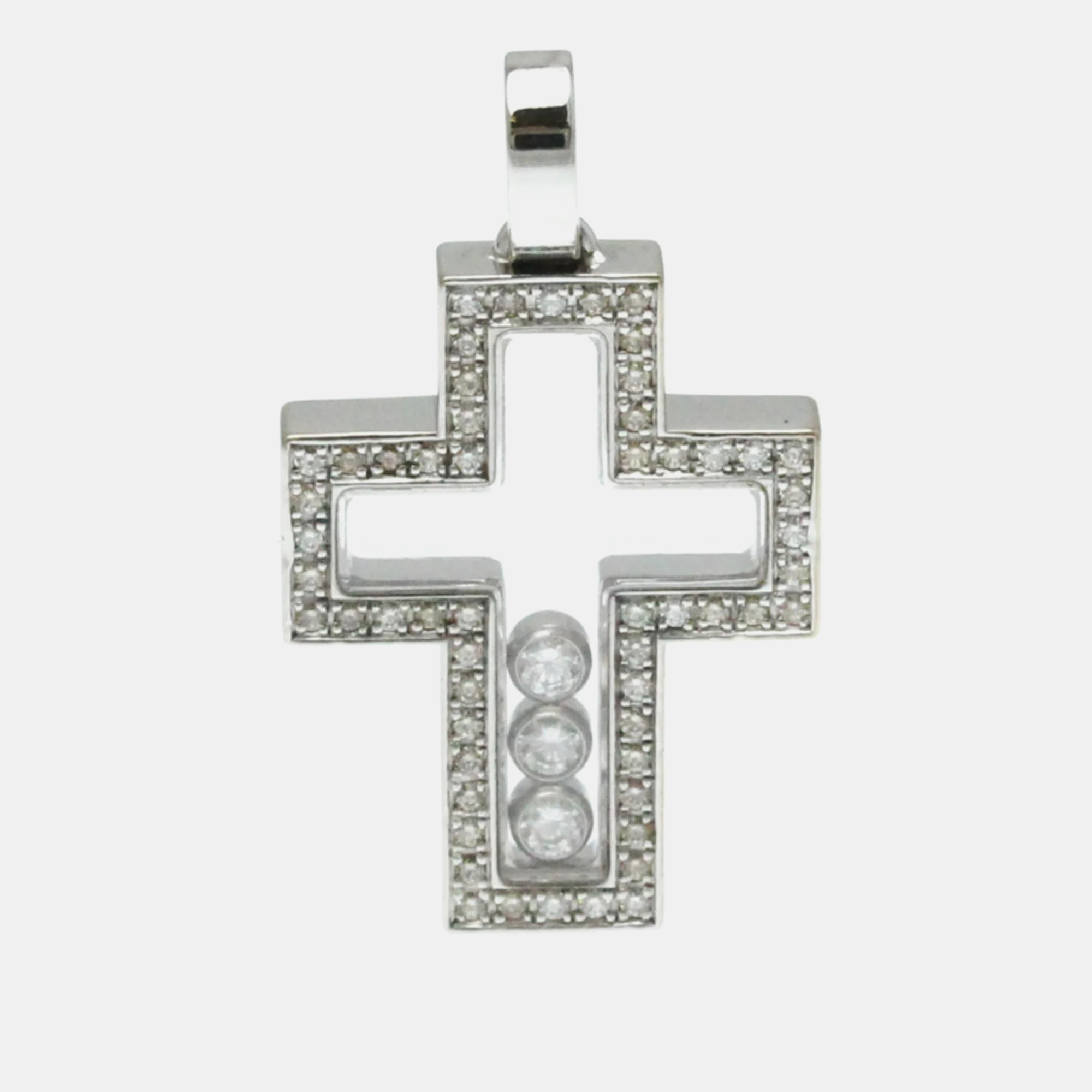 Chopard 18k white gold and diamond happy diamonds cross pendant