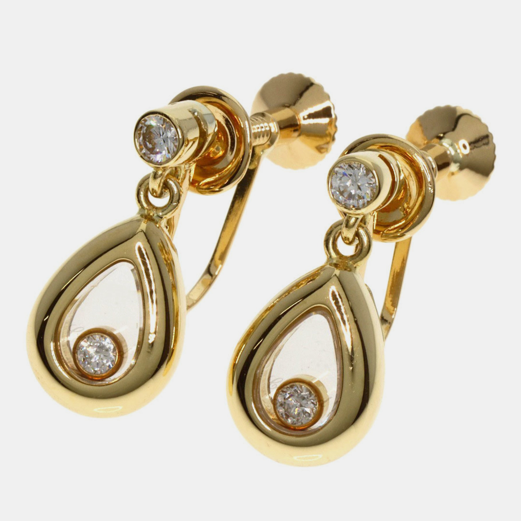 Chopard 18k yellow gold and diamond happy diamonds drop earrings