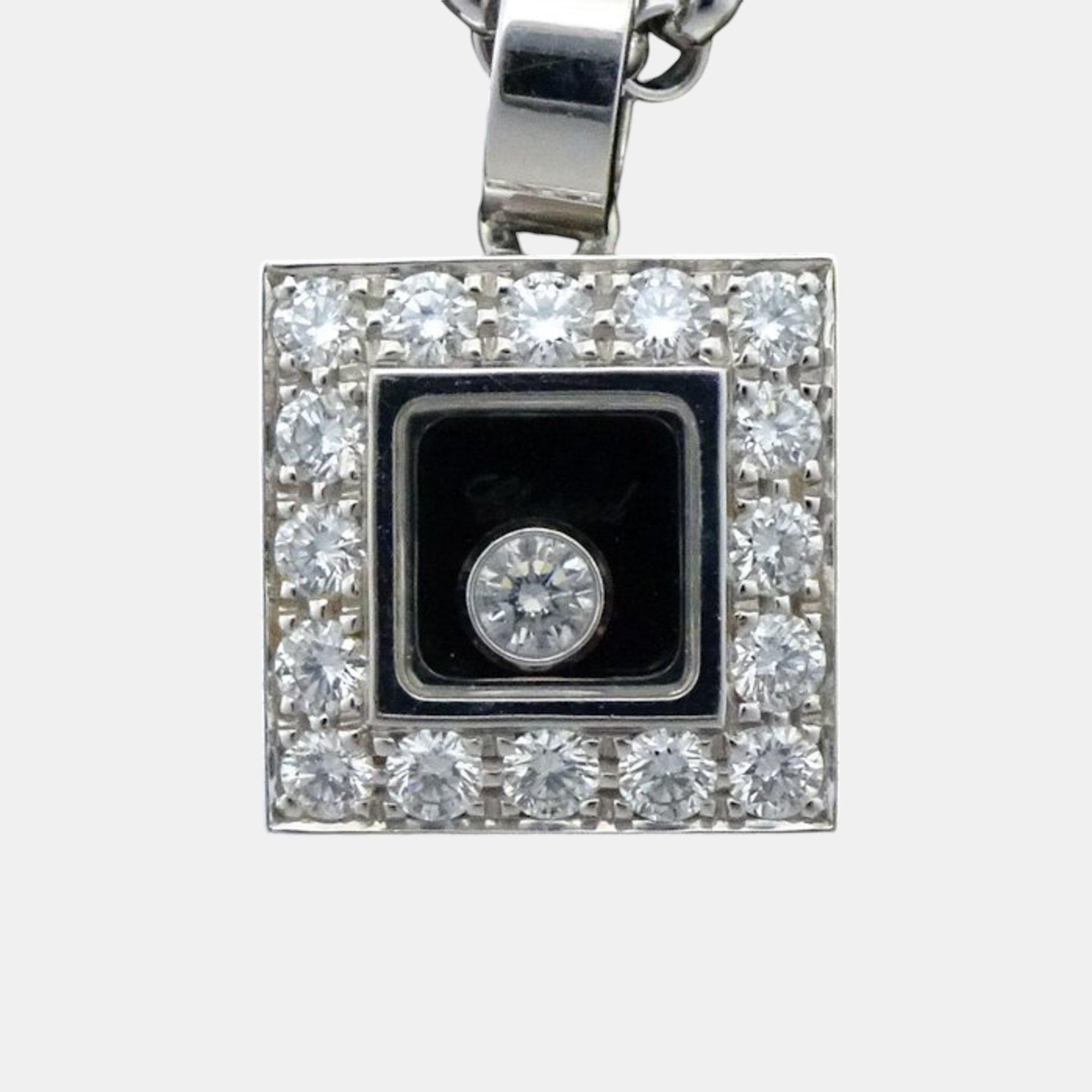 Chopard 18K White Gold And Diamond Square Happy Diamonds Pendant Necklace