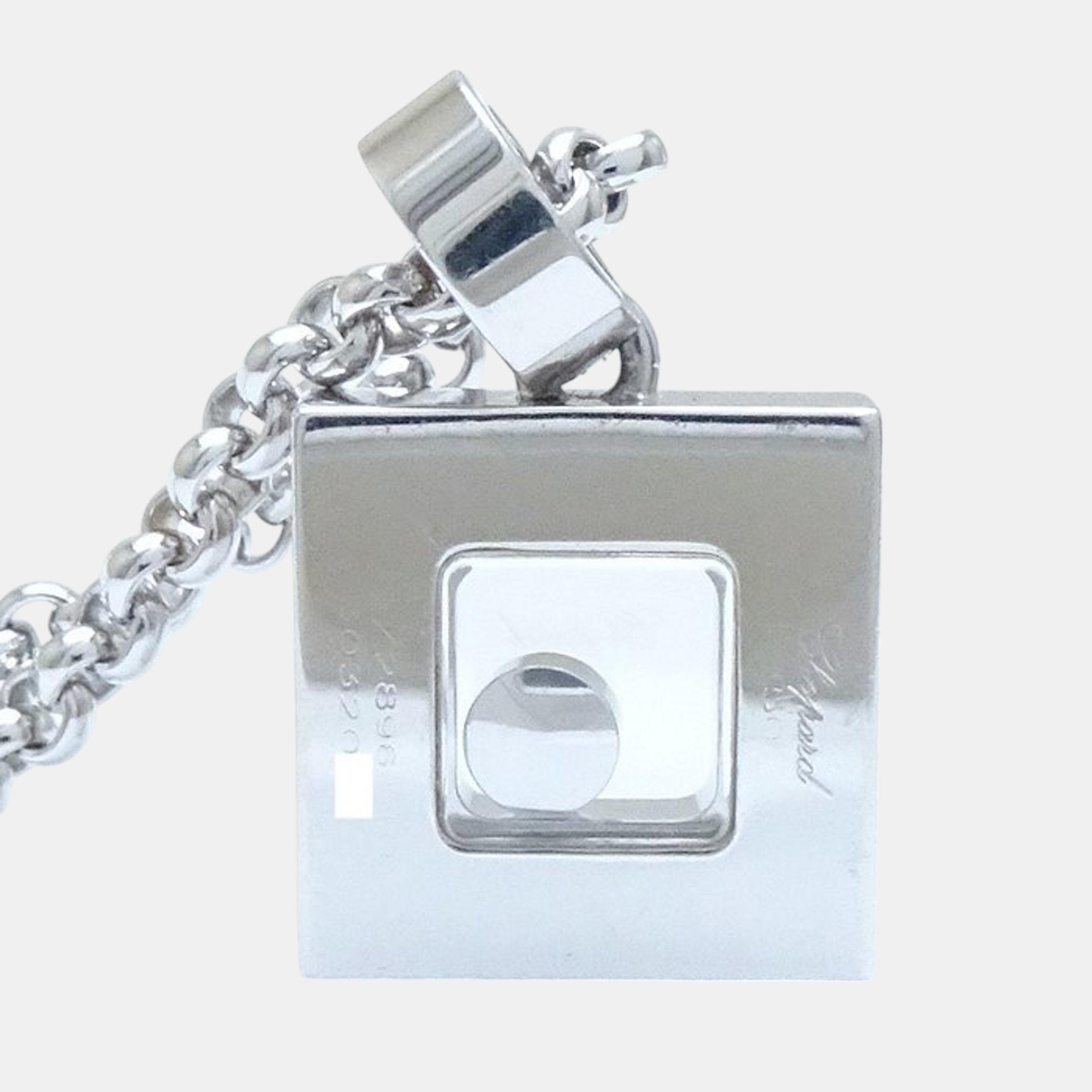 Chopard 18K White Gold And Diamond Square Happy Diamonds Pendant Necklace