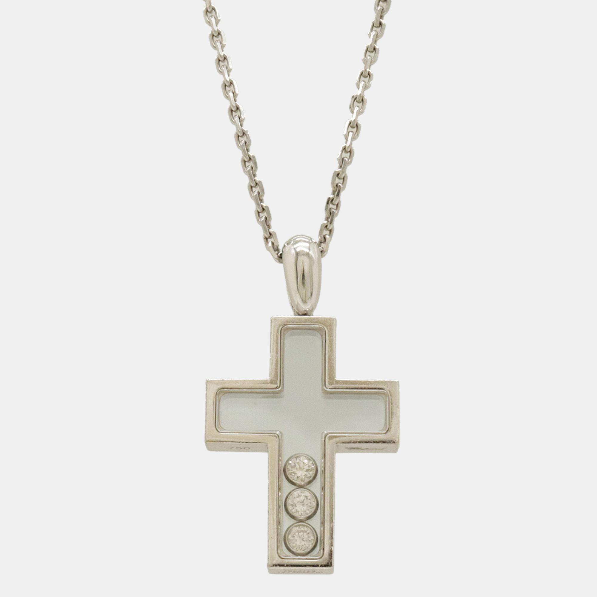 Chopard 18K White Gold and Diamond Happy Diamonds Cross Pendant Necklace