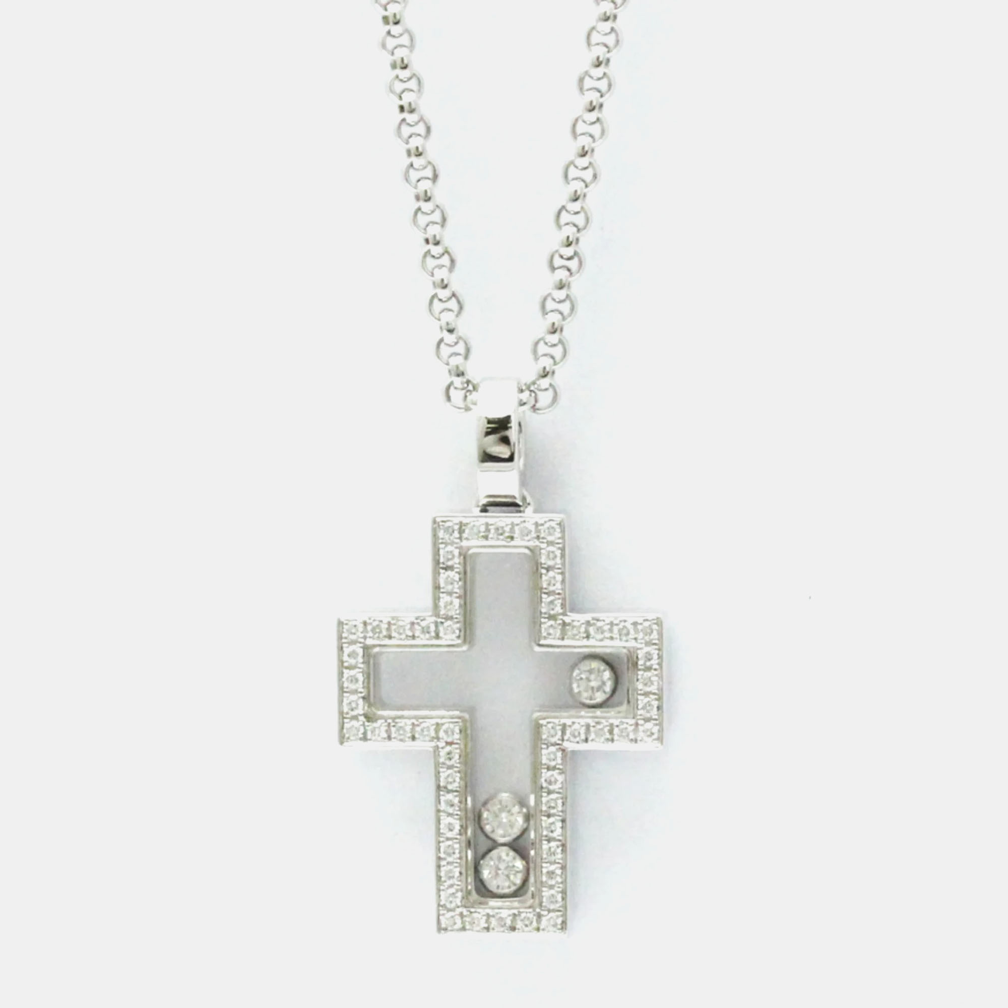Chopard 18K White Gold and Diamond Happy Diamonds Cross Pendant Necklace